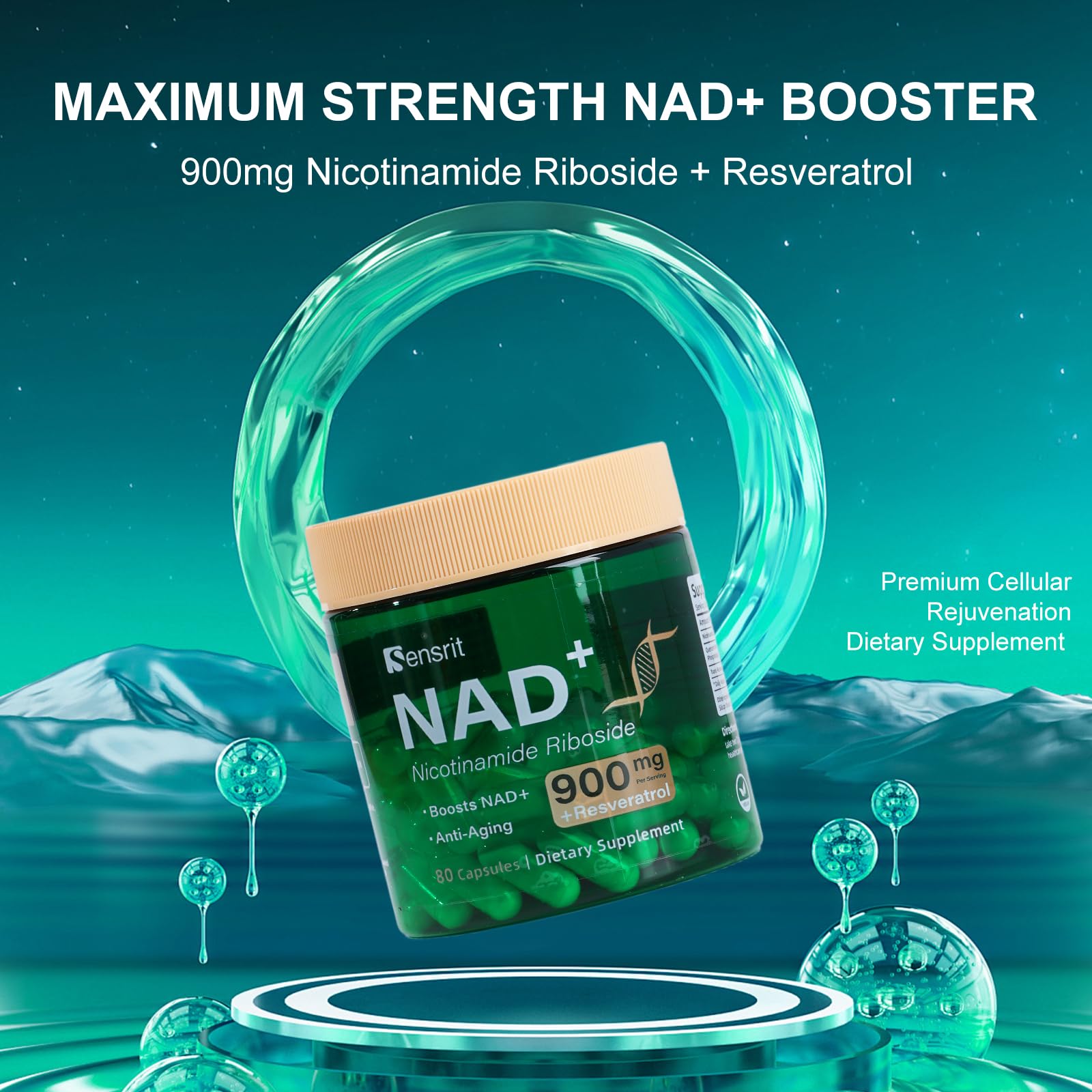 Sensrit NAD+ Supplement with Nicotinamide Riboside & Resveratrol | Cellular Energy & Mental Clarity Support | 40 Servings | Vegan, Non-GMO, Gluten Free Sensrit uk supplements