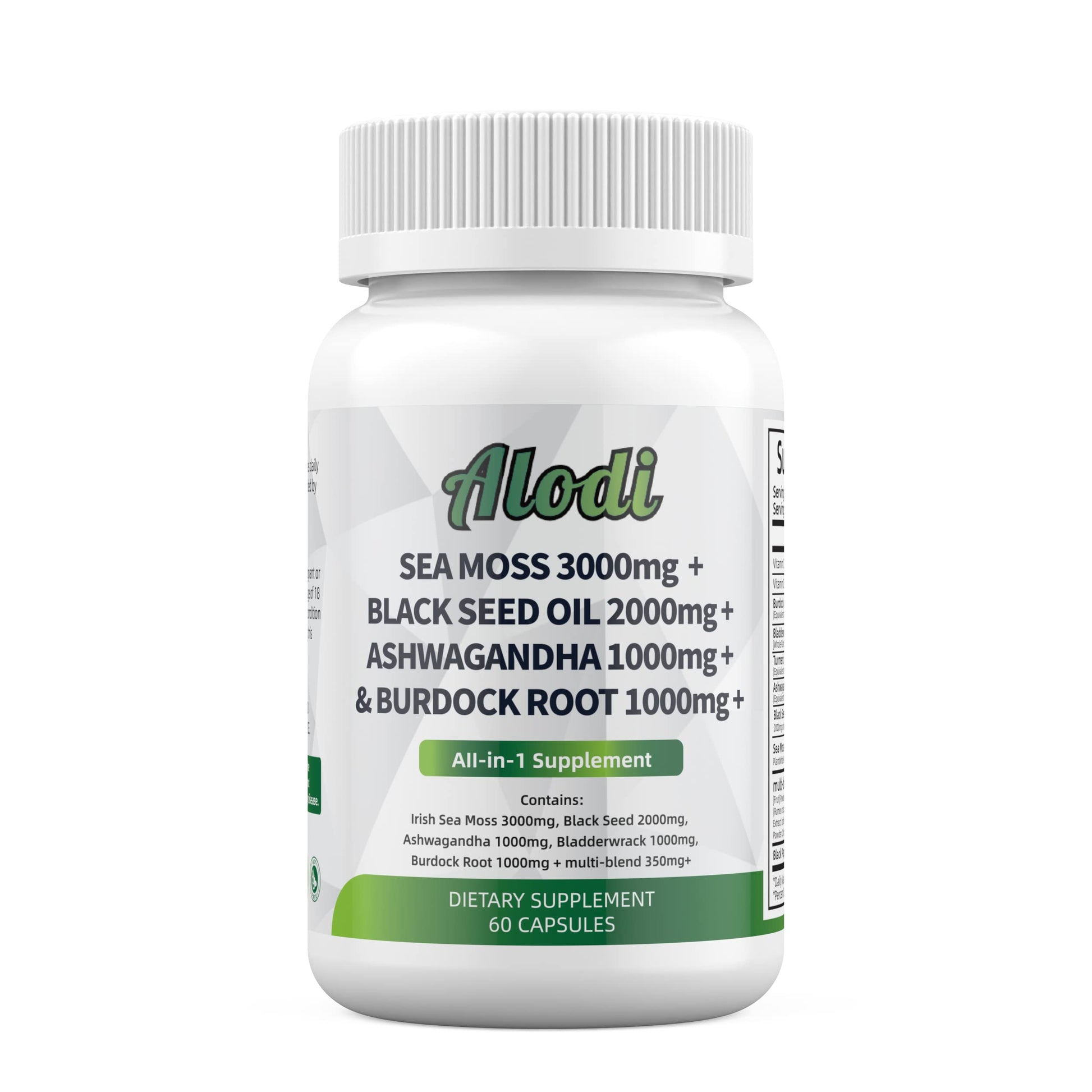 Sea Moss 3000mg Black Seed Oil 2000mg Ashwagandha 1000mg Turmeric 1000mg Alodi uk supplements