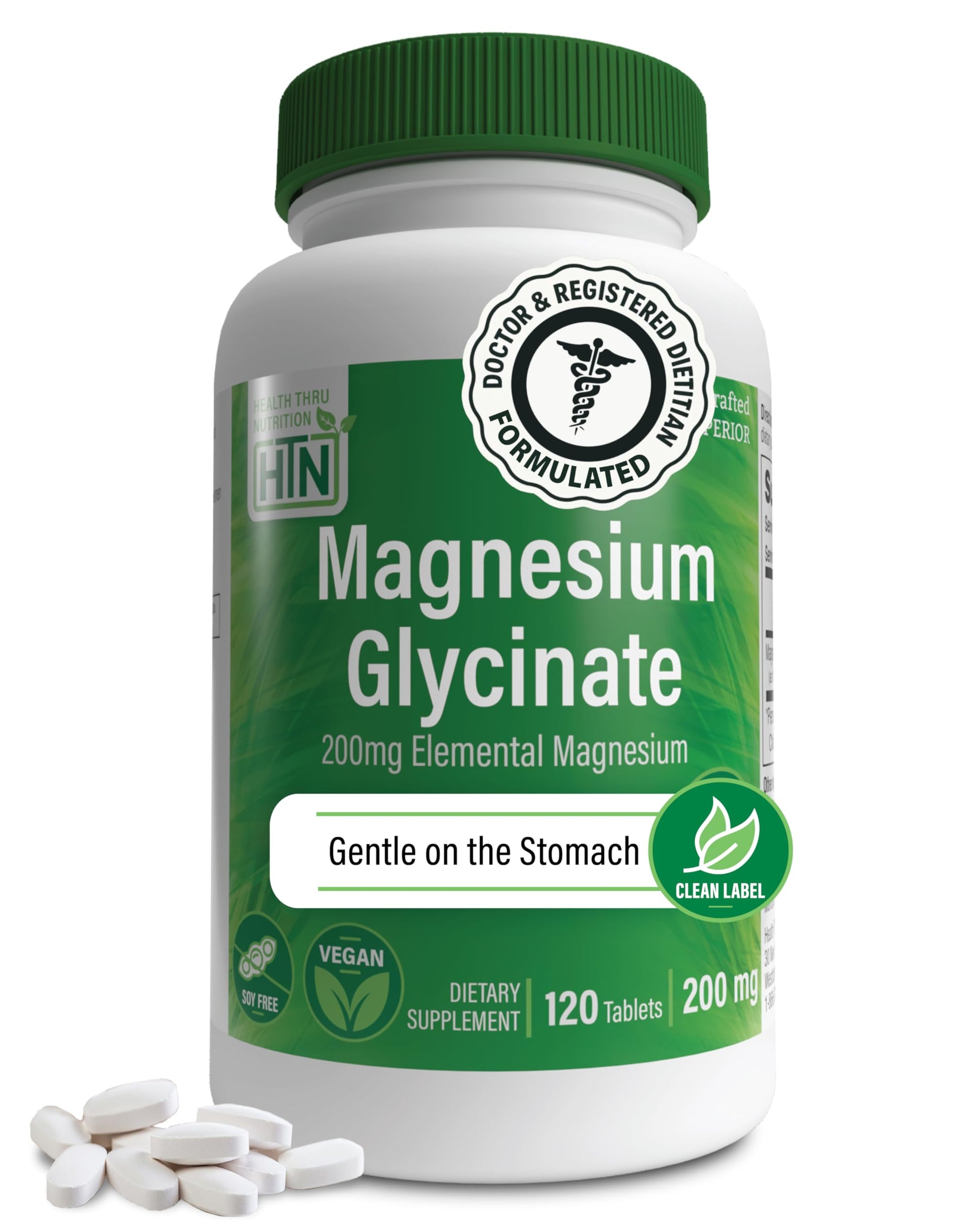 Magnesium Glycinate - Muscle, Nerves, Relaxation & Sleep Supplement | 200mg Elemental Magnesium Fully Reacted Chelated | Gentle on the Stomach | Non-GMO 120 Tablets | by Health Thru Nutrition Health Thru Nutrition uk supplements