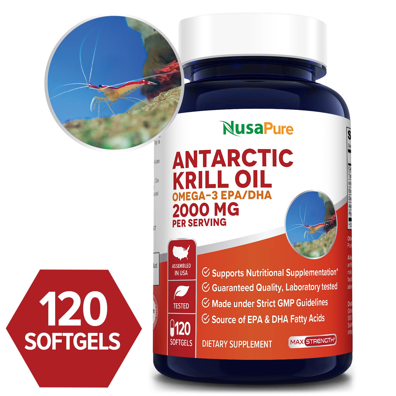 NusaPure Antarctic Krill Oil 2000 mg 120 Softgels, Omega-3 EPA 360mg, DHA 240mg NusaPure uk supplements