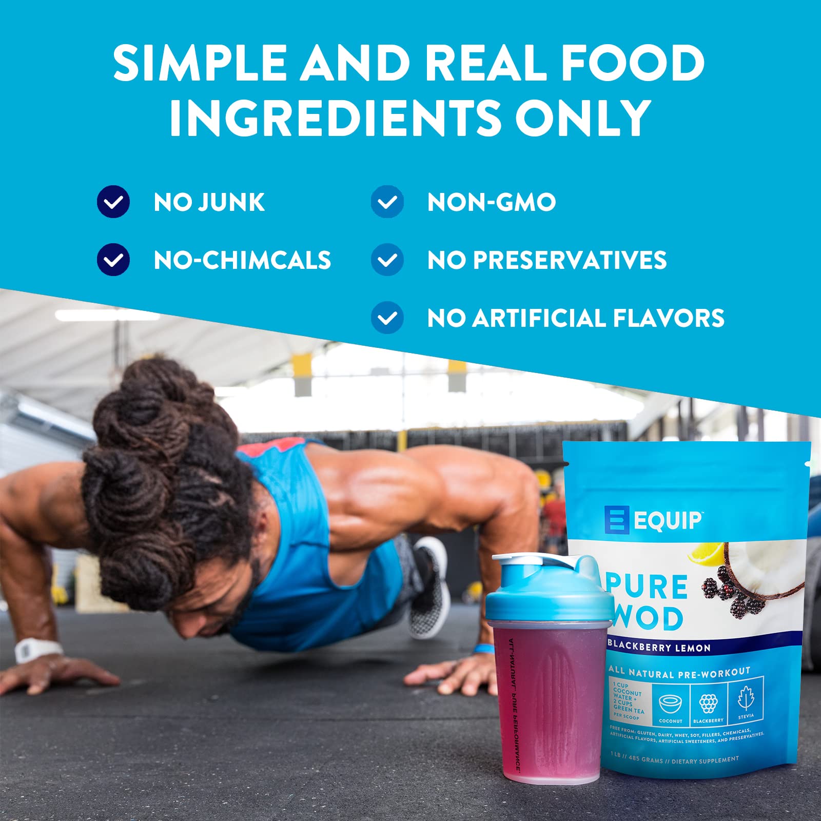 Equip Foods PureWOD All Natural Pre-Workout Powder - 200mg Green Tea Caffeine, BCAA Equip uk supplements