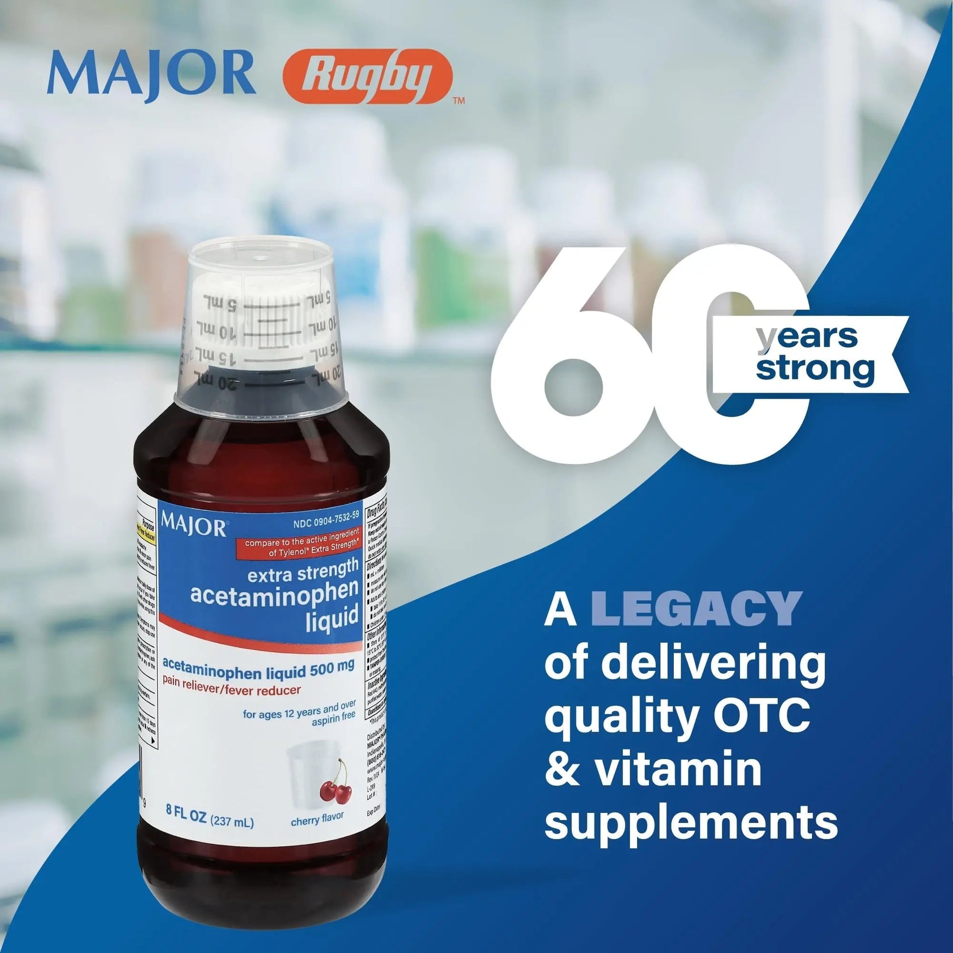MAJOR Adult Extra Strength Liquid Acetaminophen 500mg - Helps Relieve Pain and Reduce Fevers - Aspirin Free - Cherry Flavor - 8 Fl Oz (2 Pack) MAJOR uk supplements
