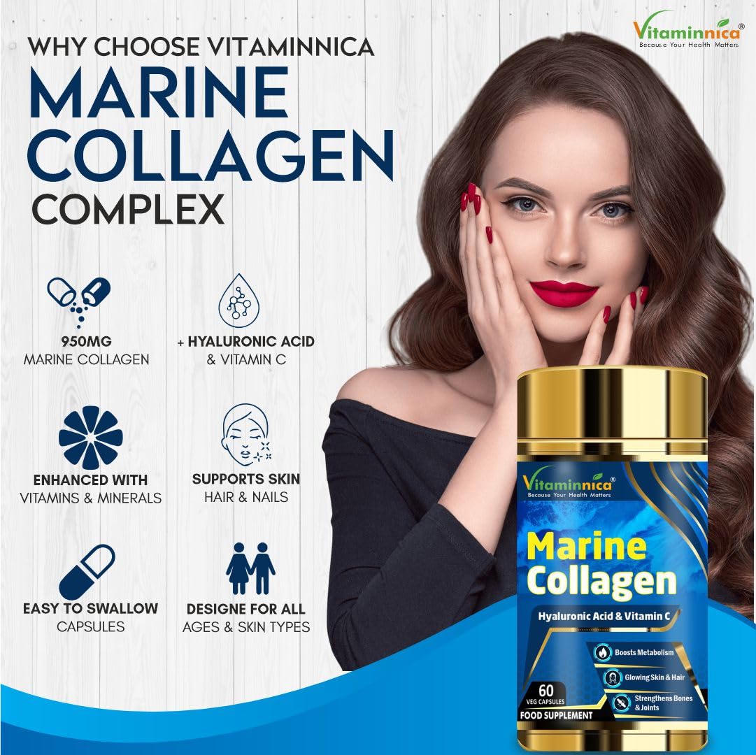 Vitaminnica Marine Collagen Capsules with Hyaluronic Acid & Vitamin C - Skin, Hair, Bones & Joints Vitaminnica Because your Health Matters uk supplements