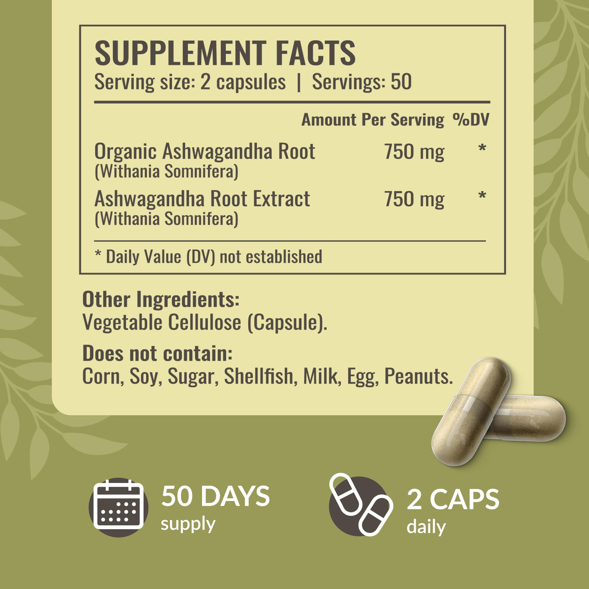 HERBAMAMA Ashwagandha Capsules - 1500mg Pure Ashwagandha Root Focus Supplement - Vegan, Non-GMO Mood & Calm Support Supplement for Adults, 100 Caps HERBAMAMA uk supplements