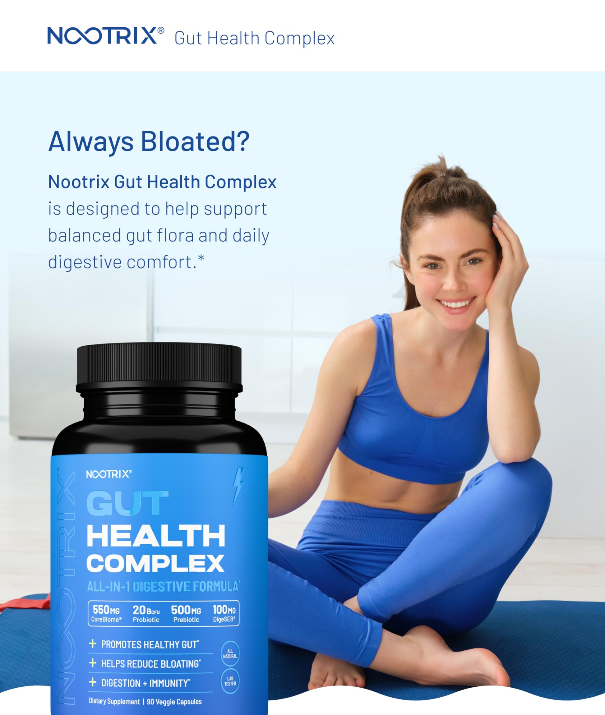 Nootrix Health Complex Supplement | Probiotics for Gut Health, Colon Cleanse & Bloating Relief | Promotes Healthy Digestion | Digestive Enzymes, Postbiotics & Prebiotics | 90 Capsules Nootrix uk supplements