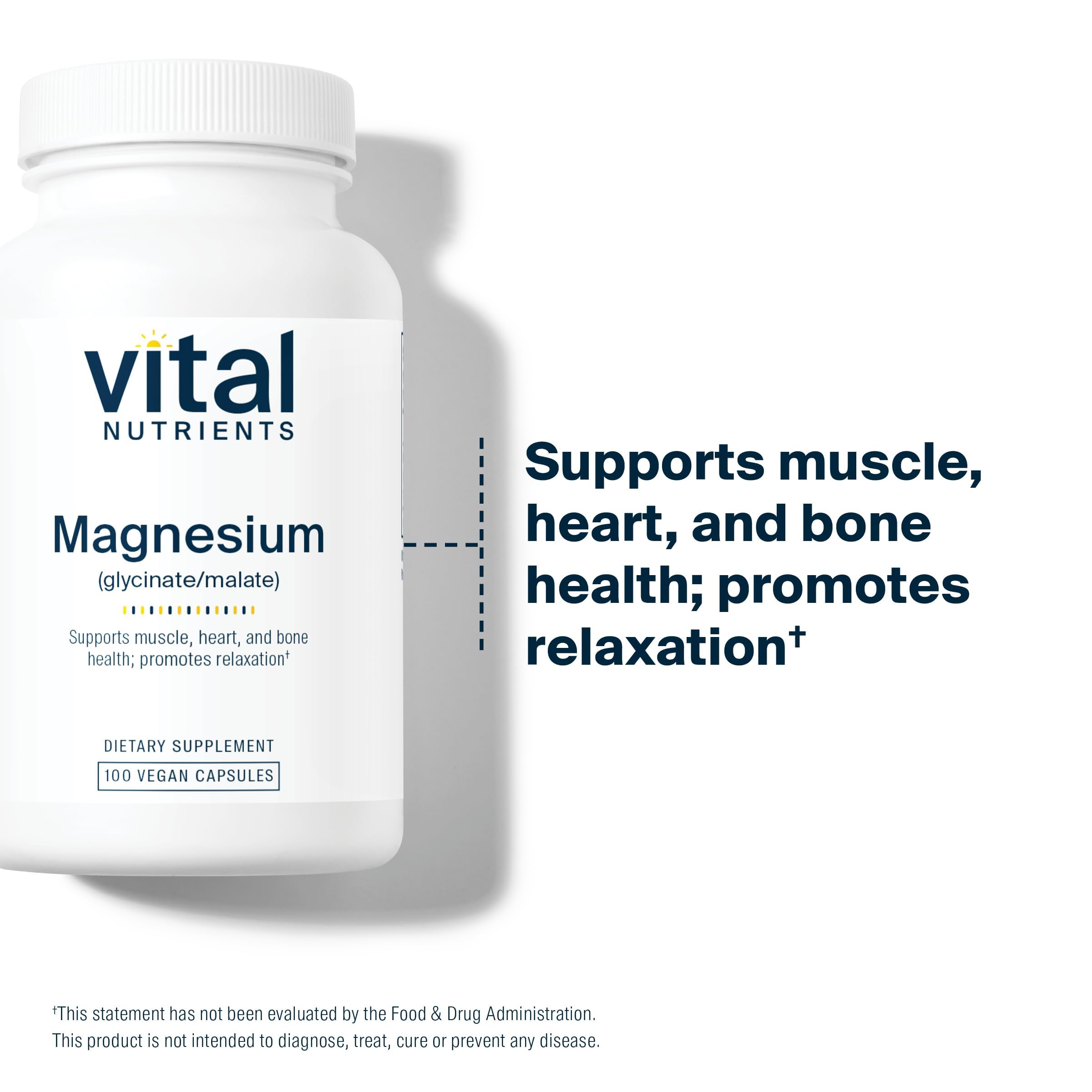 Vital Nutrients Magnesium Glycinate + Malate - 120mg Vegan Magnesium Supplement for Women and Men - Muscle, Heart, Bone Support* - Promotes Relaxation