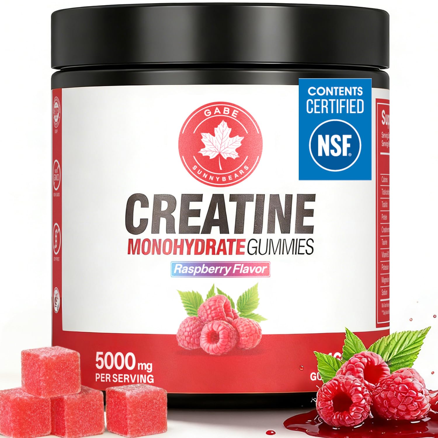 GABE SUNNYBEARS Creatine Gummies, NSF Certified, 5g Creatine Monohydrate per Serving with Taurine & B12, Raspberry Flavor, 160 Count, for Men & Women GABE SUNNYBEARS uk supplements