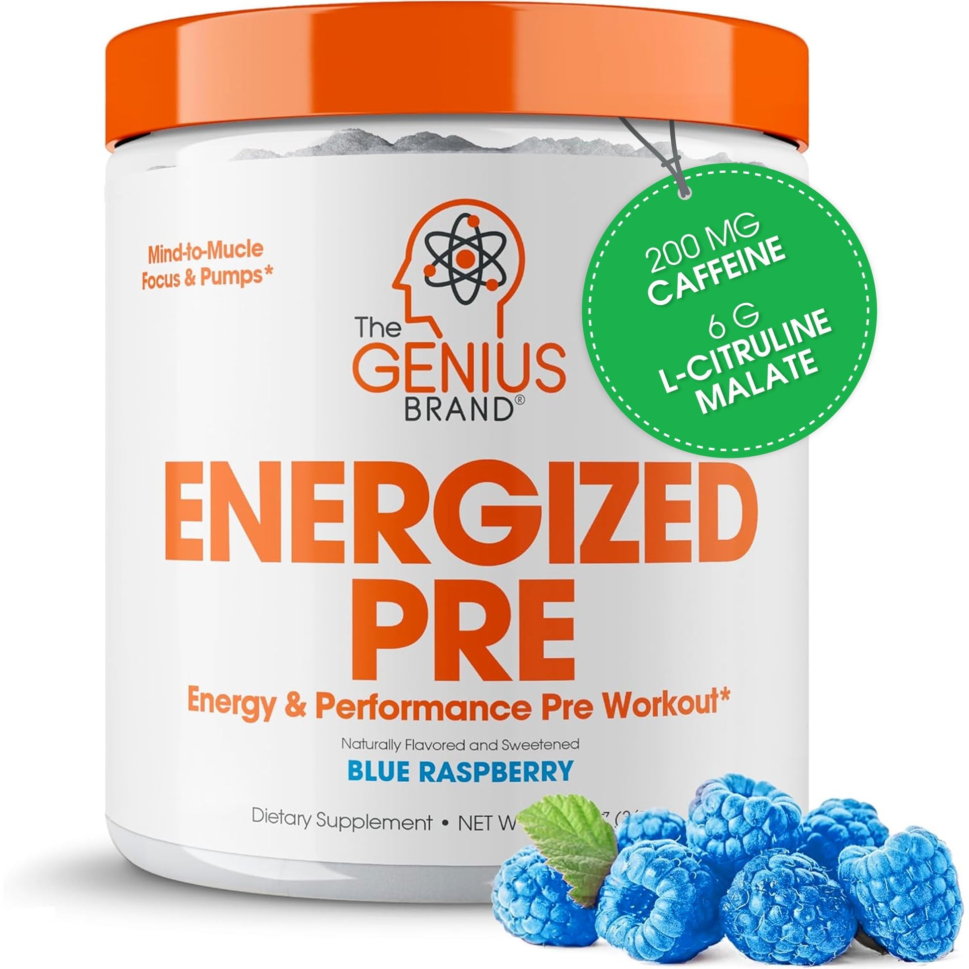 Genius Energized Pre Workout Powder – Caffeine Infused Pre-Workout Booster Supplement with Beta Alanine & Alpha GPC, No Artificial Sweeteners or Dyes - 200mg Caffeine, 20 Servings, Blue Raspberry The Genius Brand uk supplements