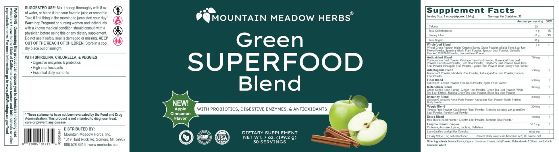 Mountain Meadow Herbs Green Superfood Blend – Spirulina, Chlorella, Mushrooms, Probiotics, Digestive Enzymes, Antioxidants – Organic Greens Powder for Energy & Gut Health – 30 Servings Mountain Meadow Herbs uk supplements