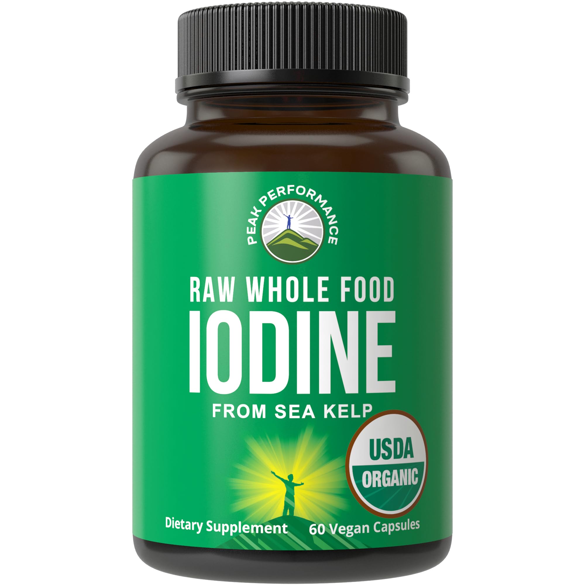 USDA Organic Raw Whole Food Iodine Supplement from Kelp (Ascophyllum Nodosum) - Potassium Iodide Tablets Alternative - for Thyroid, Energy, and Immune Support - 60 Vegan Capsules by Peak Performance Peak Performance uk supplements