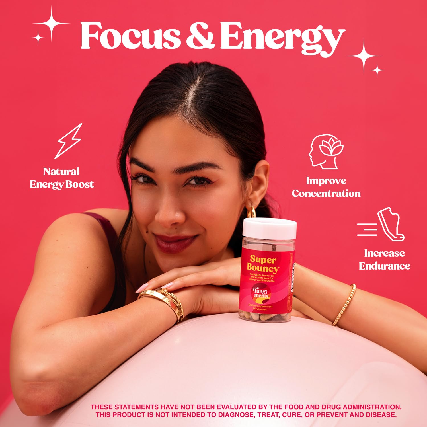 Fungiments Super Bouncy Mushroom Supplement – Cordyceps Focus Capsules for Adults – Natural Brain Boost, Green Tea Energy Vitamins Without jitters, Stamina for Women, Fatigue Support – 60 Count Fungiments uk supplements