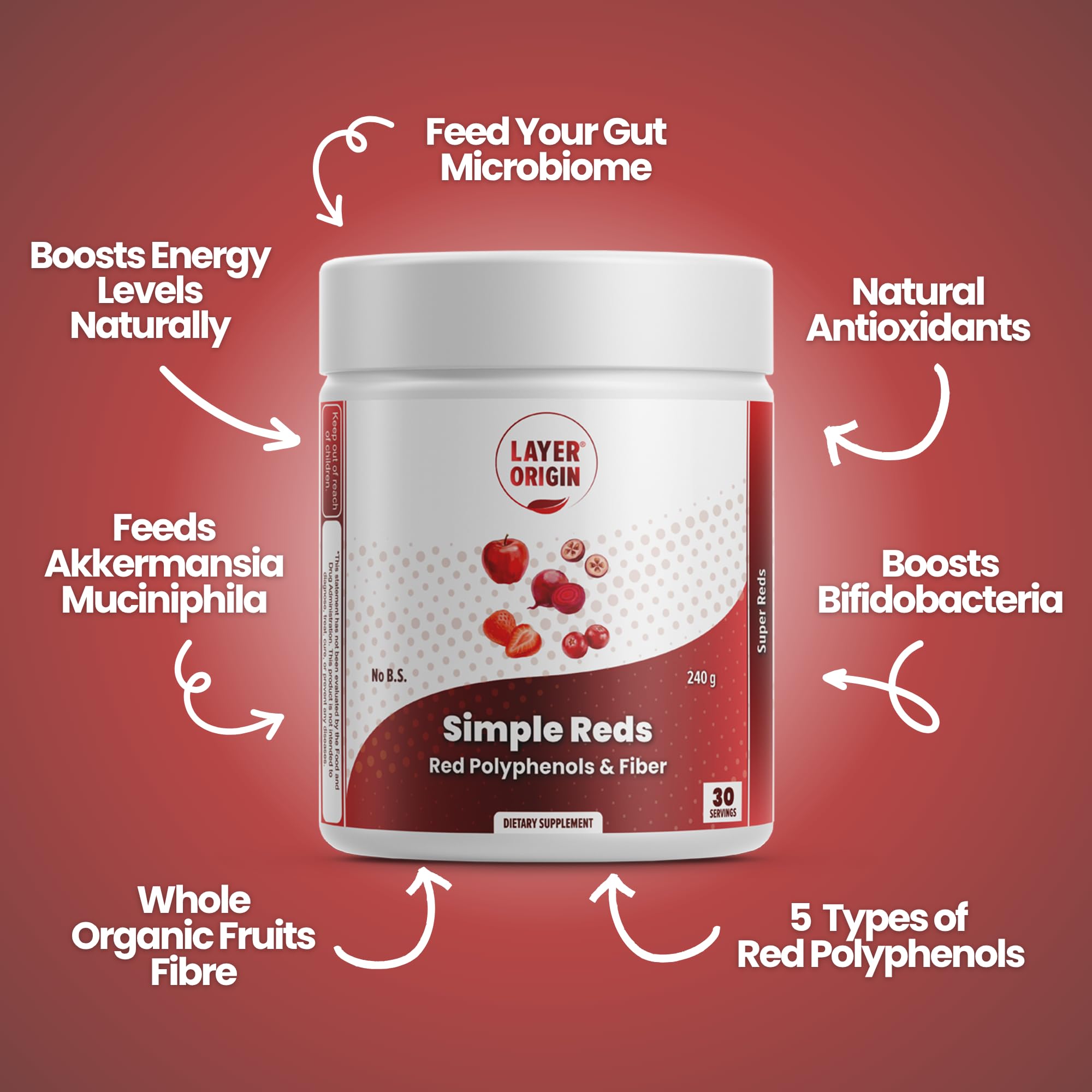 Layer Origin Simple Reds - Organic Red Polyphenols Whole Fruit Powder | Five Real Whole Fruits | 30 Servings Layer Origin uk supplements