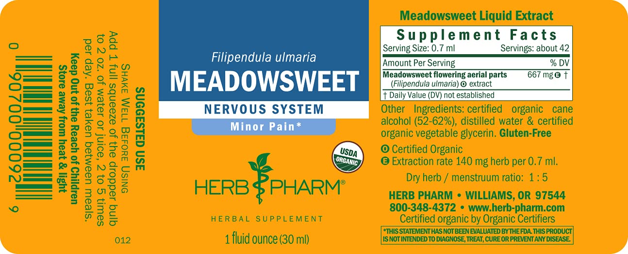 Herb Pharm Certified Organic Meadowsweet Liquid Extract for Minor Pain - 1 Ounce (DMEAD01) Herb Pharm uk supplements