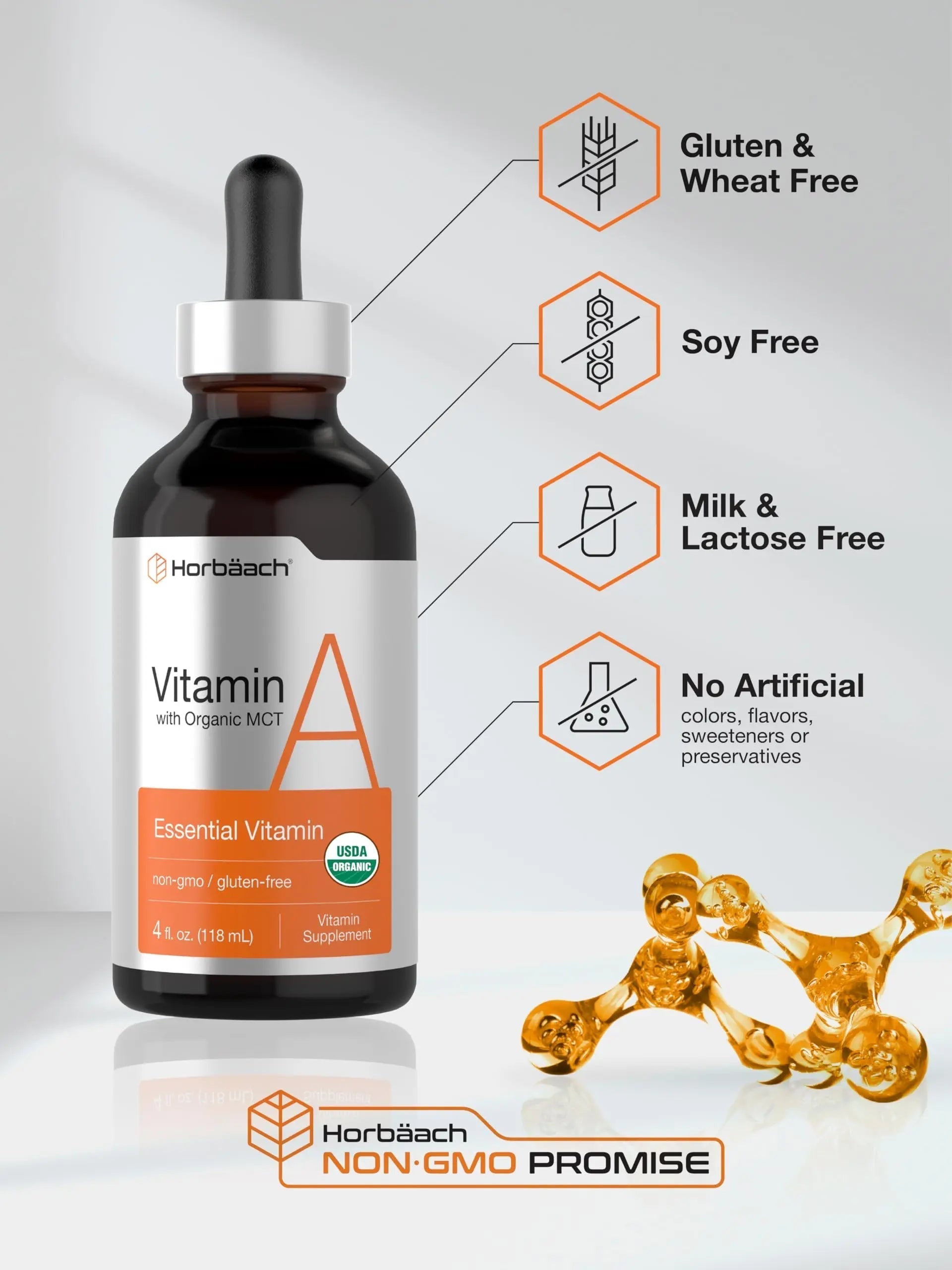Horbäach Vitamin A Liquid | 4 fl oz | Supplement with Organic Fractionated Coconut Oil | Non-GMO, Gluten Free Horbäach uk supplements