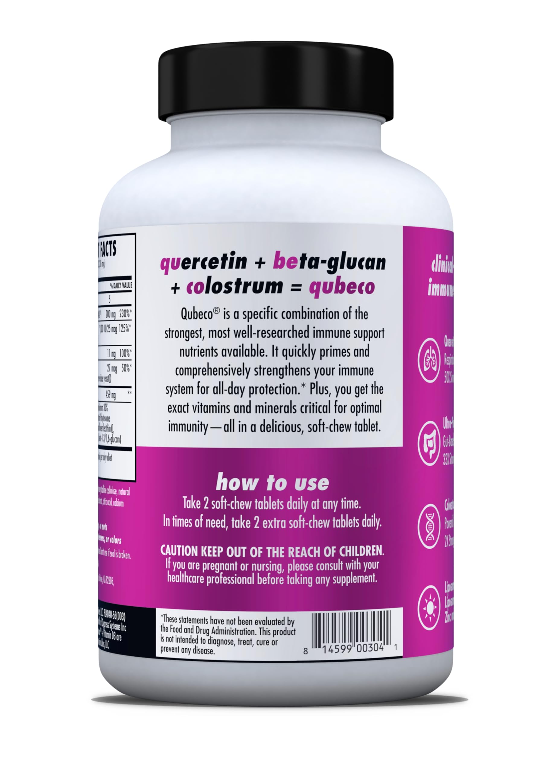 HEALTH DIRECT - Qubeco Immune Support with Vitamin D3, Liposomal Vitamin C, Quercetin, Beta-Glucan, Colostrum, Zinc, Selenium - Clinical Strength – 56 Soft Chew Tabs - 28 Day Supply - Pineapple Zest HEALTH DIRECT uk supplements