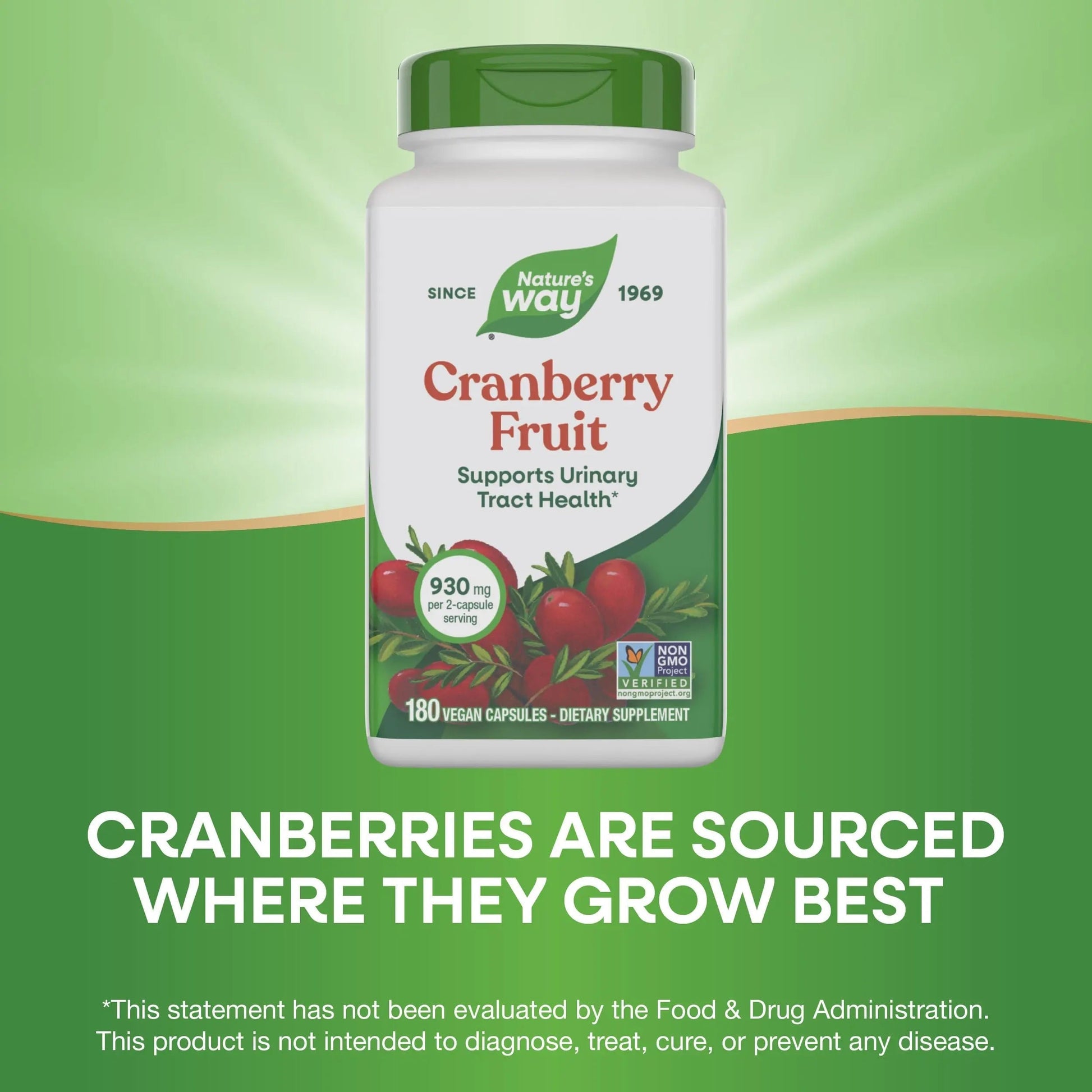 Nature's Way Cranberry Fruit, Cranberry Supplements, Supports Urinary Tract Health*, 930 mg per 2-Capsule Serving, 180 Capsules (Packaging May Vary) Nature's Way uk supplements