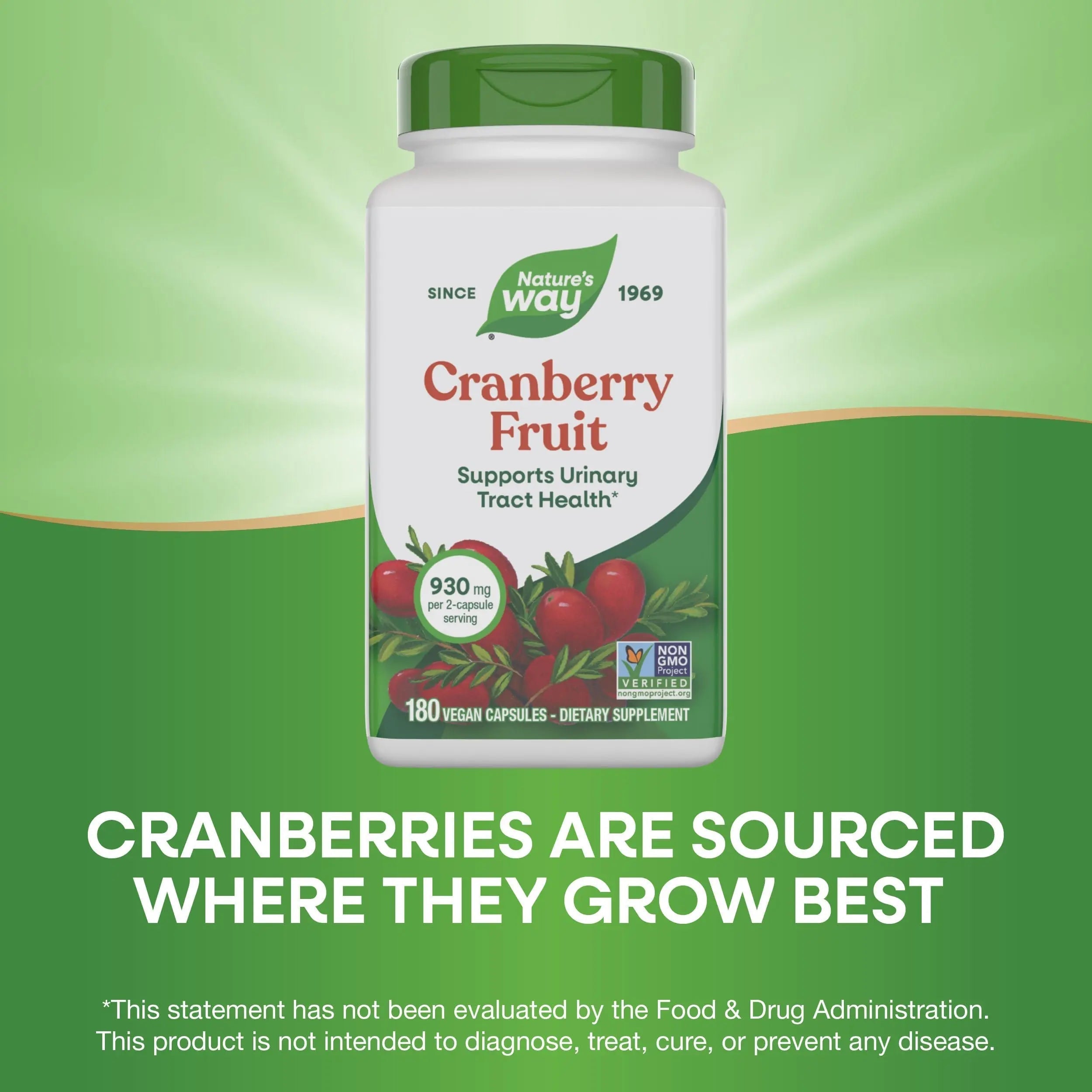 Nature's Way Cranberry Fruit, Cranberry Supplements, Supports Urinary Tract Health*, 930 mg per 2-Capsule Serving, 180 Capsules (Packaging May Vary) Nature's Way uk supplements