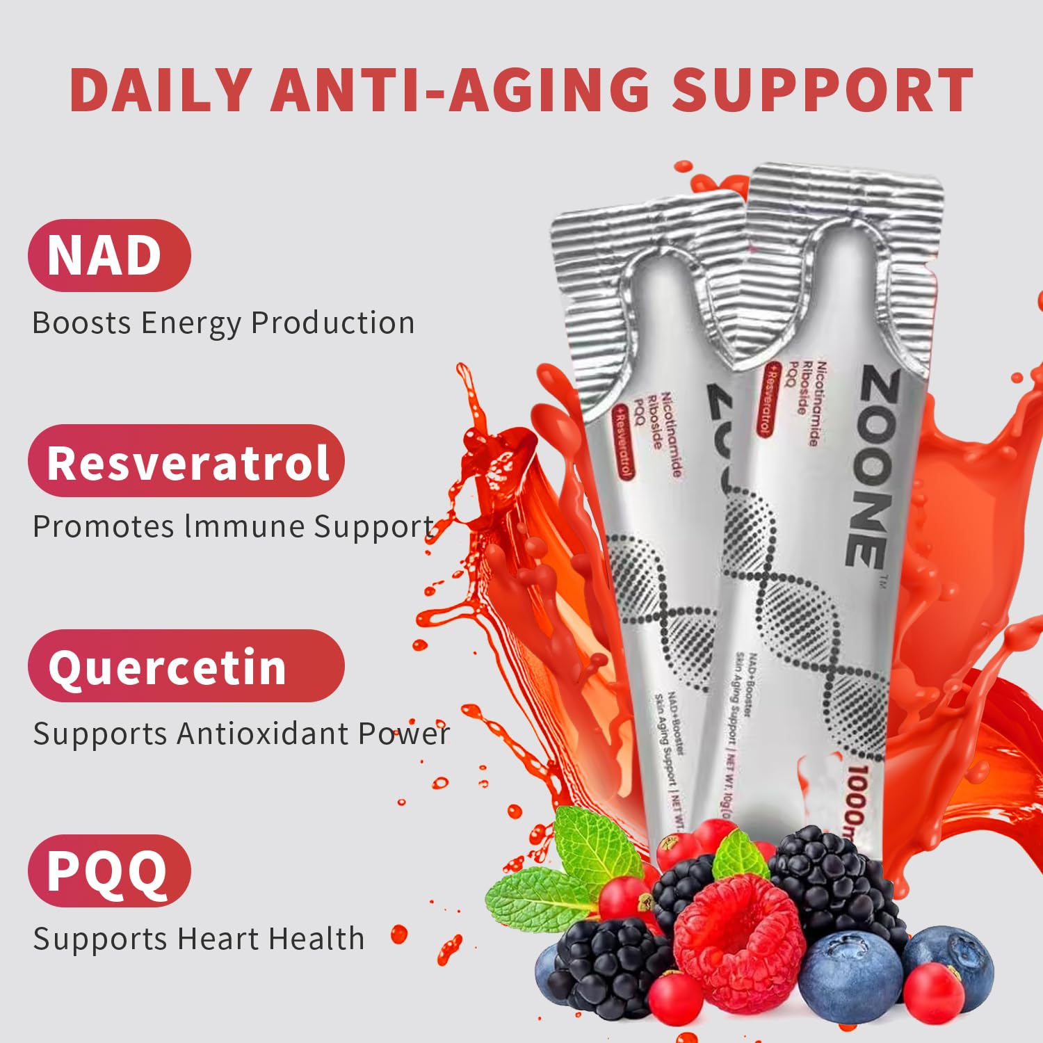 Zoone NAD Resveratrol Supplement, NAD+ Liquid Supplement 1000mg, with Nicotinamide Riboside, Resveratrol & PQQ, NAD Supplements for Men & Women, Healthy Aging & Boosts Cellular Energy – 30 Packs Zoone uk supplements