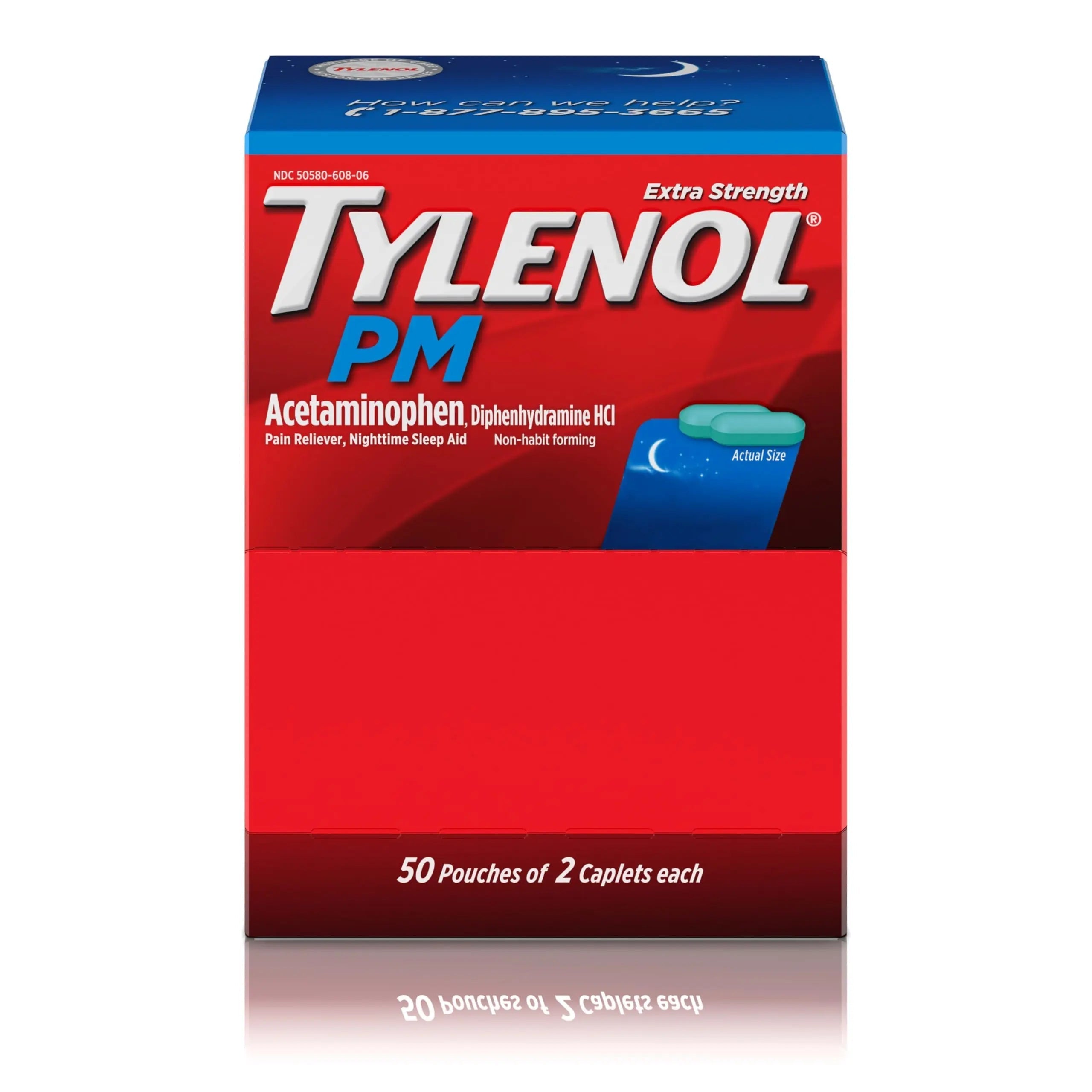 Tylenol PM Extra Strength Nighttime Pain Reliever Sleep Aid Caplets with Acetaminophen & Diphenhydramine HCl, Relief for Nighttime Aches & Pains, Travel Size, 50 Packs of 2 Caplets Tylenol uk supplements