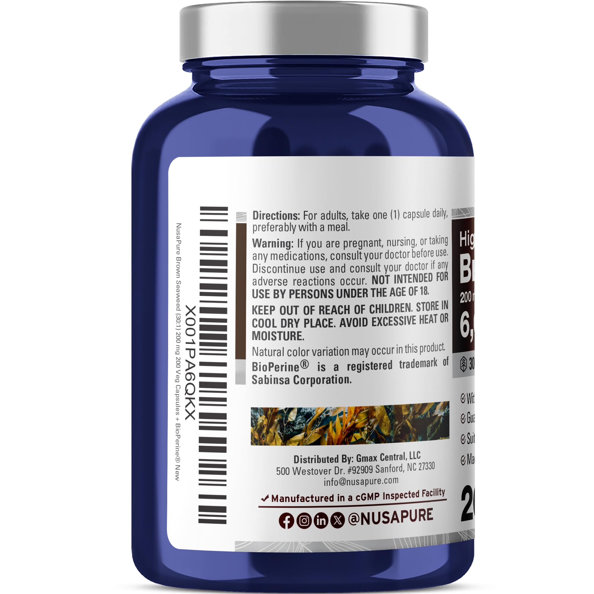 NusaPure Brown Seaweed 30:1 Extract, 200 mg Equivalent to 6,000 mg 200 Veggie Capsules - (Vegan, Non-GMO Bioperine) NusaPure uk supplements