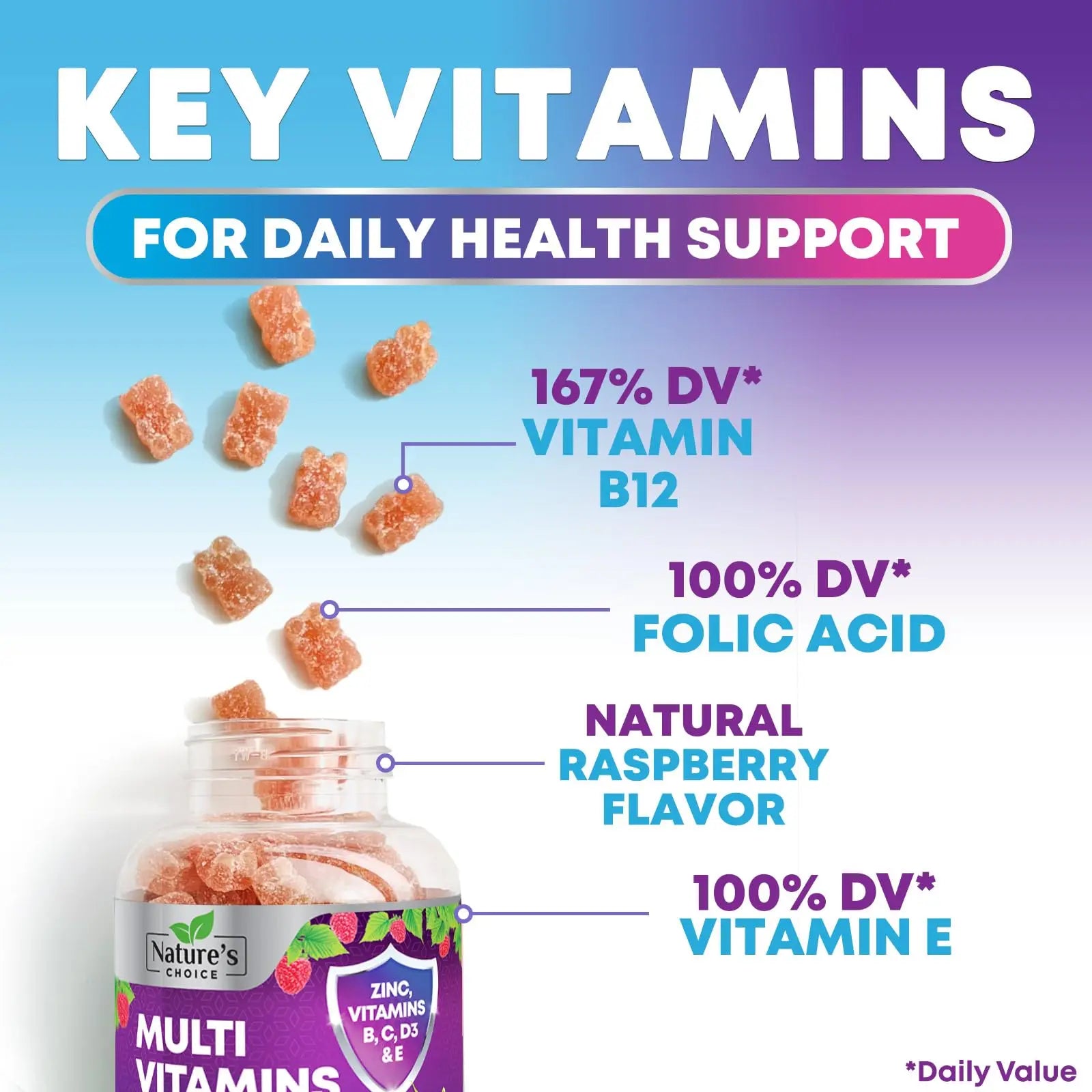 Multivitamin Gummies for Adults - Complete Adult Multivitamins Gummy with Essential Vitamins A, C, D, E, & High Potency B12 for Women & Men Nature's Choice uk supplements