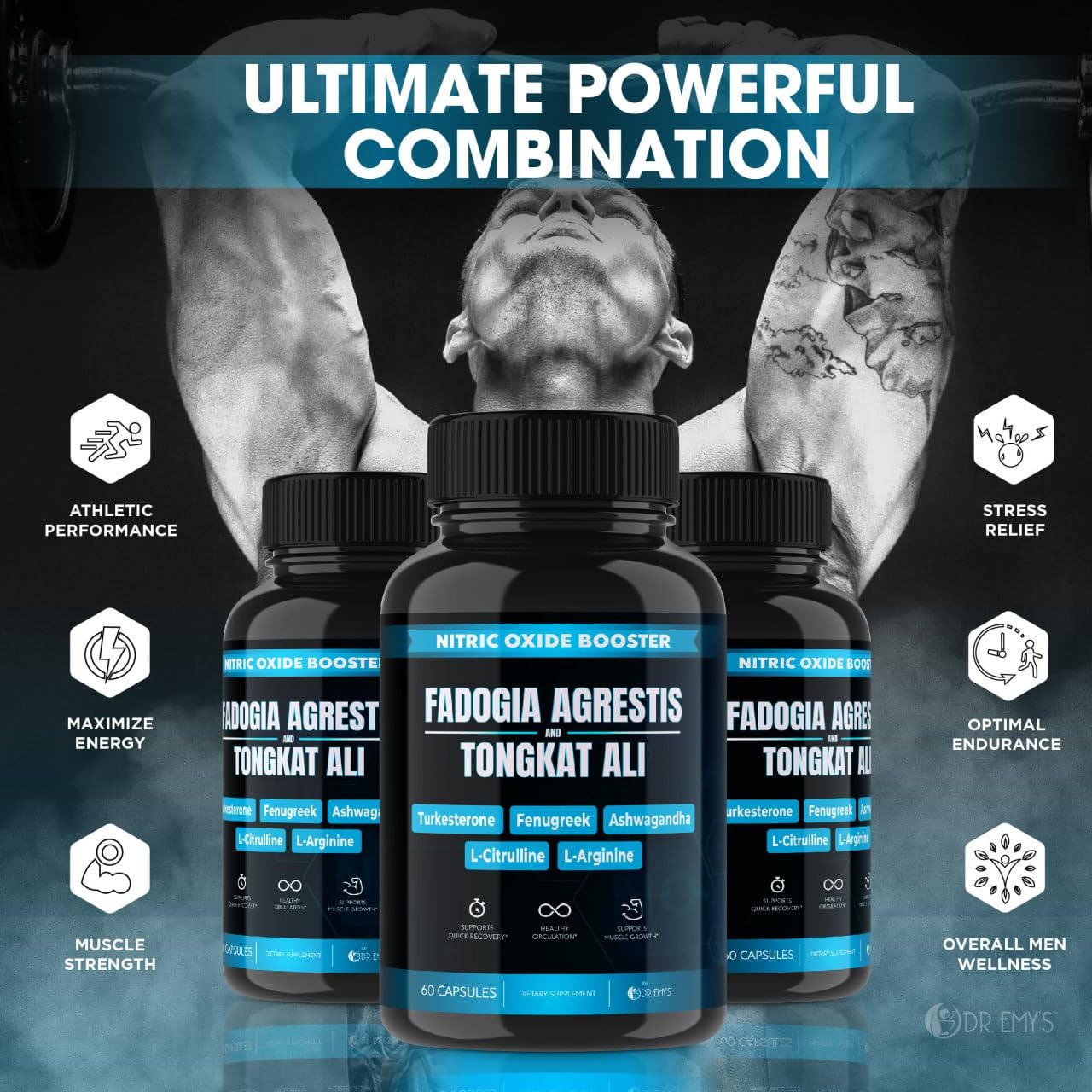 (2 Pack) Tongkat Ali Fadogia Agrestis Nitric Oxide Ashwagandha Supplement for Men Dr. Emy's uk supplements