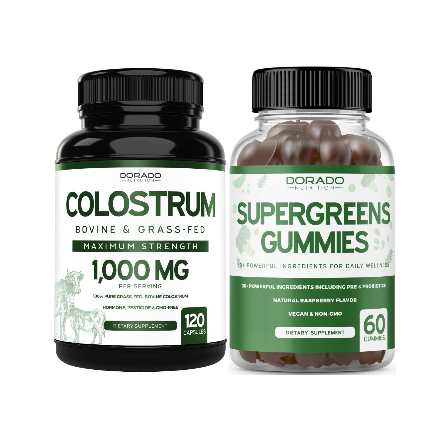 Colostrum (120 Count) Bovine Colostrum Capsules Supplement and Supergreens (60 Gummies) Superfood for Immunity Support with Greens Supplements with 8 Ingredient Power Blend - Vegan Safe & Made in USA DORADO NUTRITION uk supplements