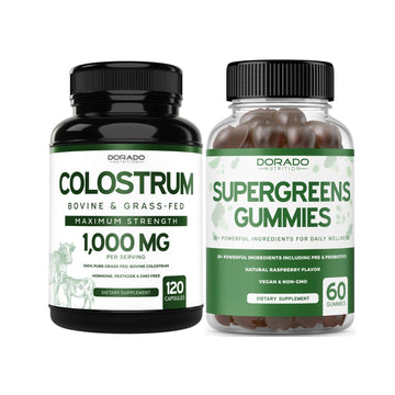 Colostrum (120 Count) Bovine Colostrum Capsules Supplement and Supergreens (60 Gummies) Superfood for Immunity Support with Greens Supplements with 8 Ingredient Power Blend - Vegan Safe & Made in USA DORADO NUTRITION uk supplements