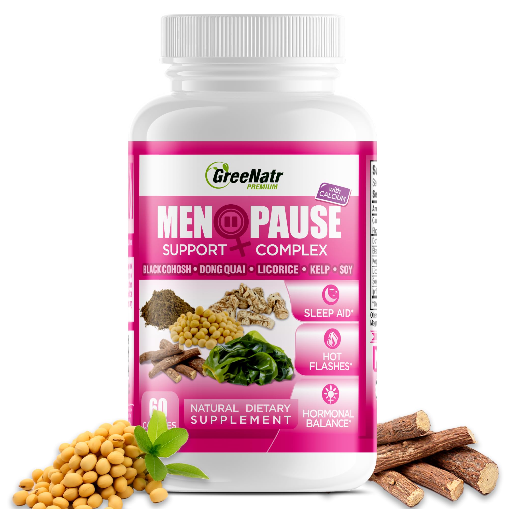 GreeNatr Menopause Supplements for Women - Perimenopause Supplements Women with Dong Quai & Black Cohosh for Menopause Hot Flashes - Menopause Support for Sleep Quality & Hormone Balance - 60 Caps GreeNatr uk supplements