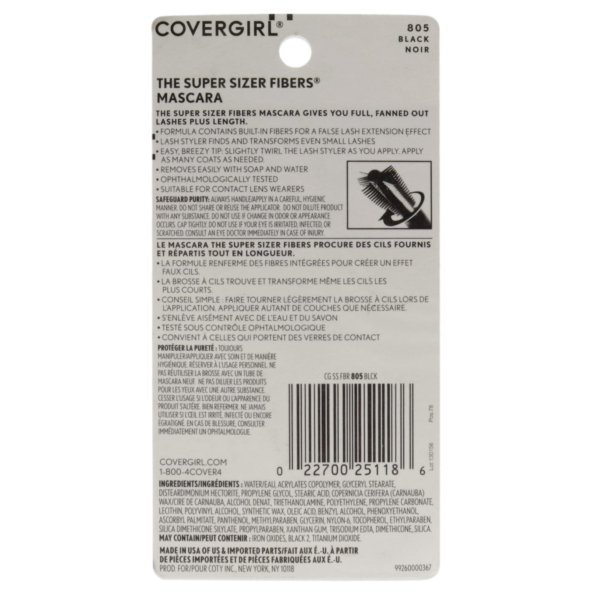 COVERGIRL Super Sizer Fibers Mascara, Black 805, 0.35 Ounce (Packaging May Vary) Volumizing Mascara with Brush COVERGIRL uk supplements