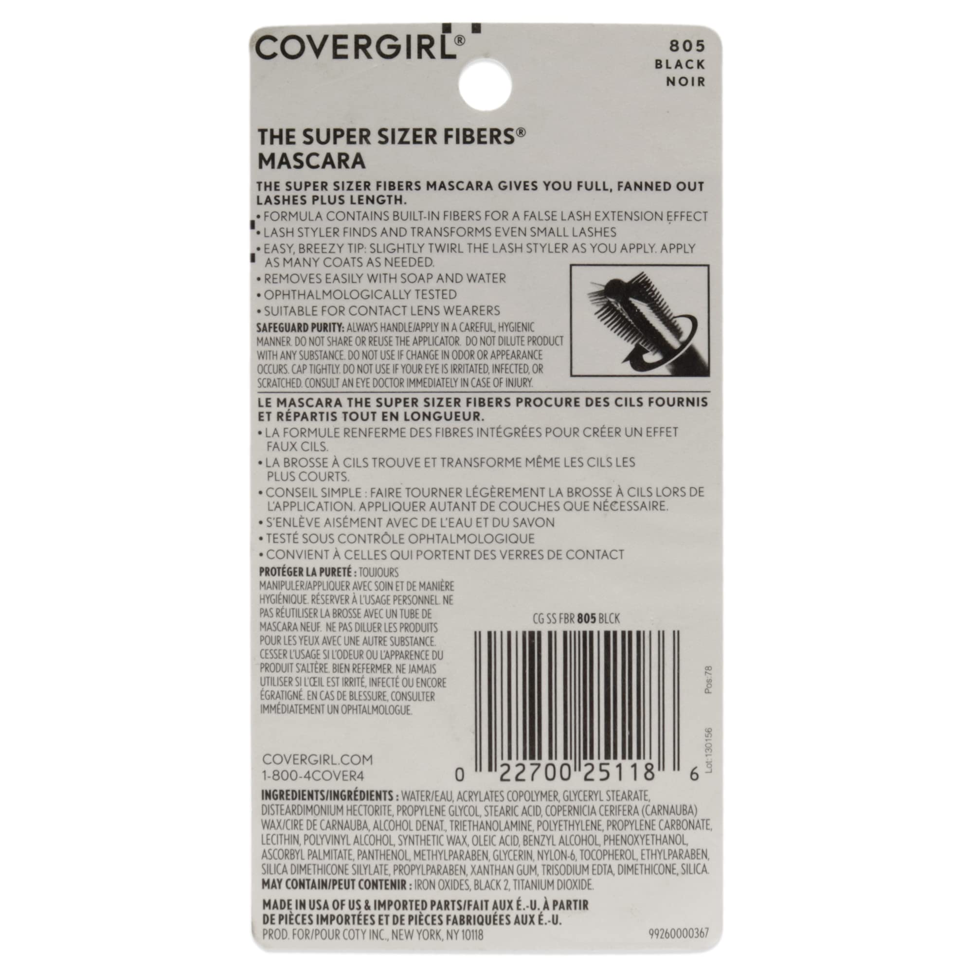 COVERGIRL Super Sizer Fibers Mascara, Black 805, 0.35 Ounce (Packaging May Vary) Volumizing Mascara with Brush COVERGIRL uk supplements