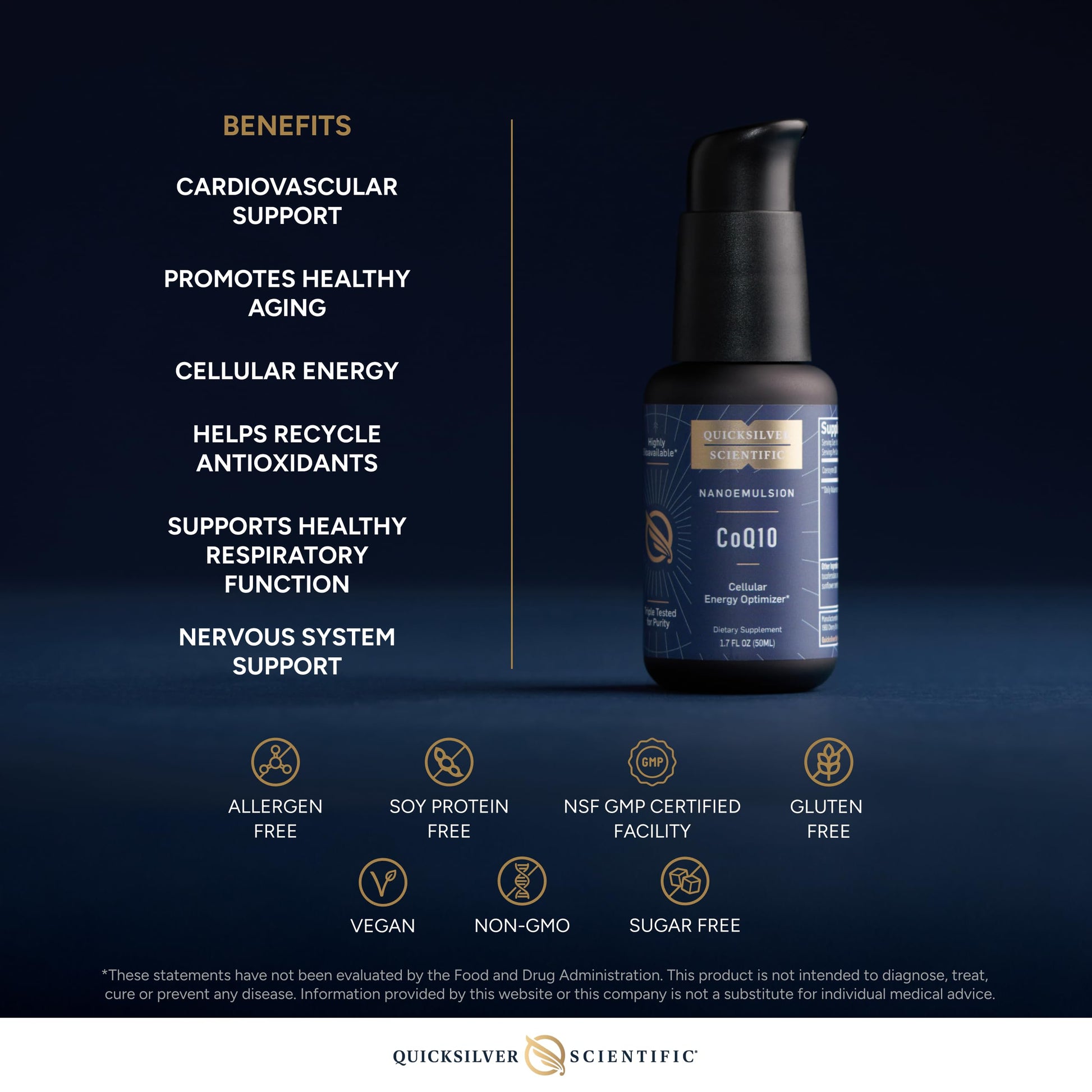 Quicksilver Scientific CoQ10 Nanoemulsion - Liposomal Coenzyme Q10 Cardiovascular Support & Cellular Energy Supplement - Fast Absorbing Liquid (1.7oz / 50ml) Quicksilver Scientific uk supplements