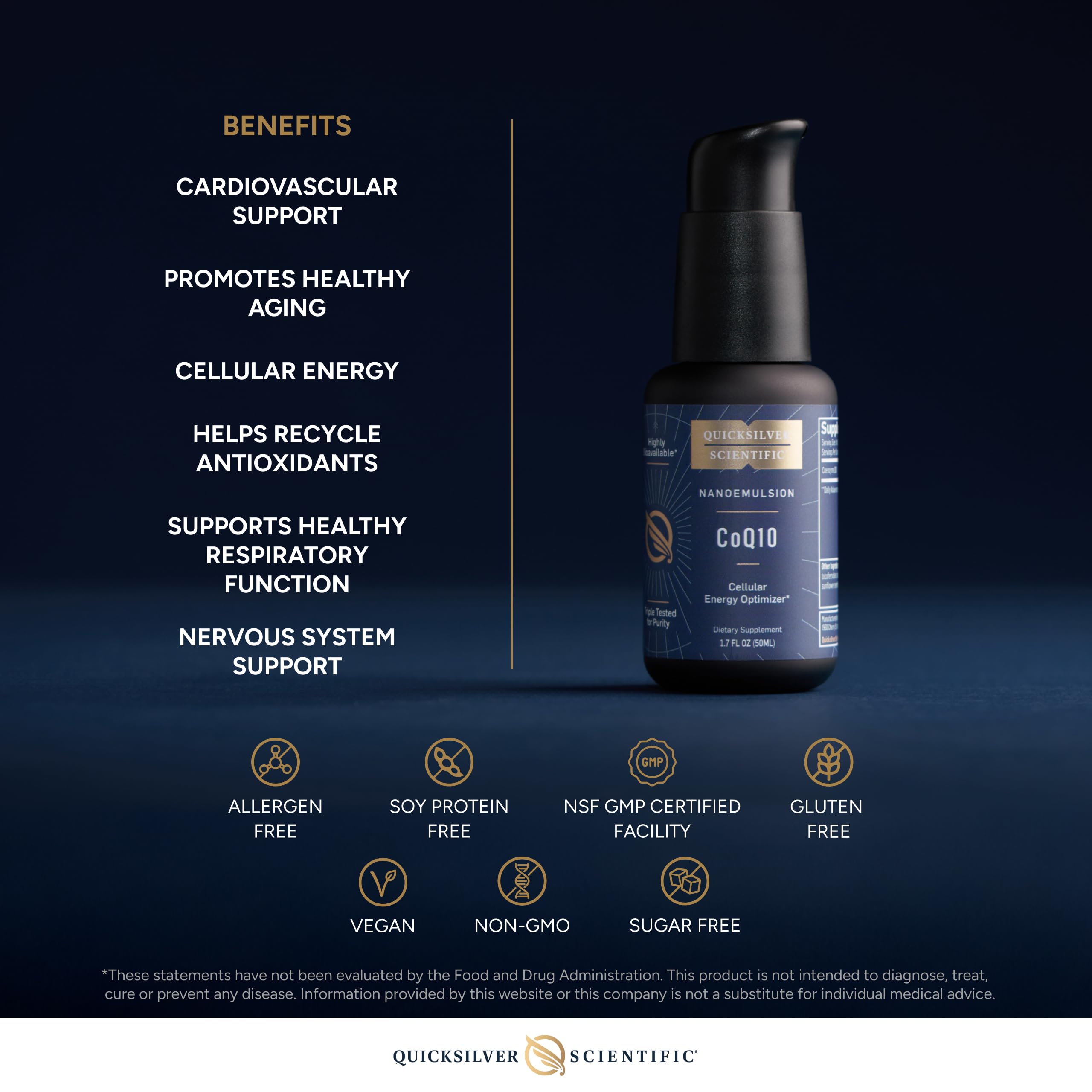 Quicksilver Scientific CoQ10 Nanoemulsion - Liposomal Coenzyme Q10 Cardiovascular Support & Cellular Energy Supplement - Fast Absorbing Liquid (1.7oz / 50ml) Quicksilver Scientific uk supplements