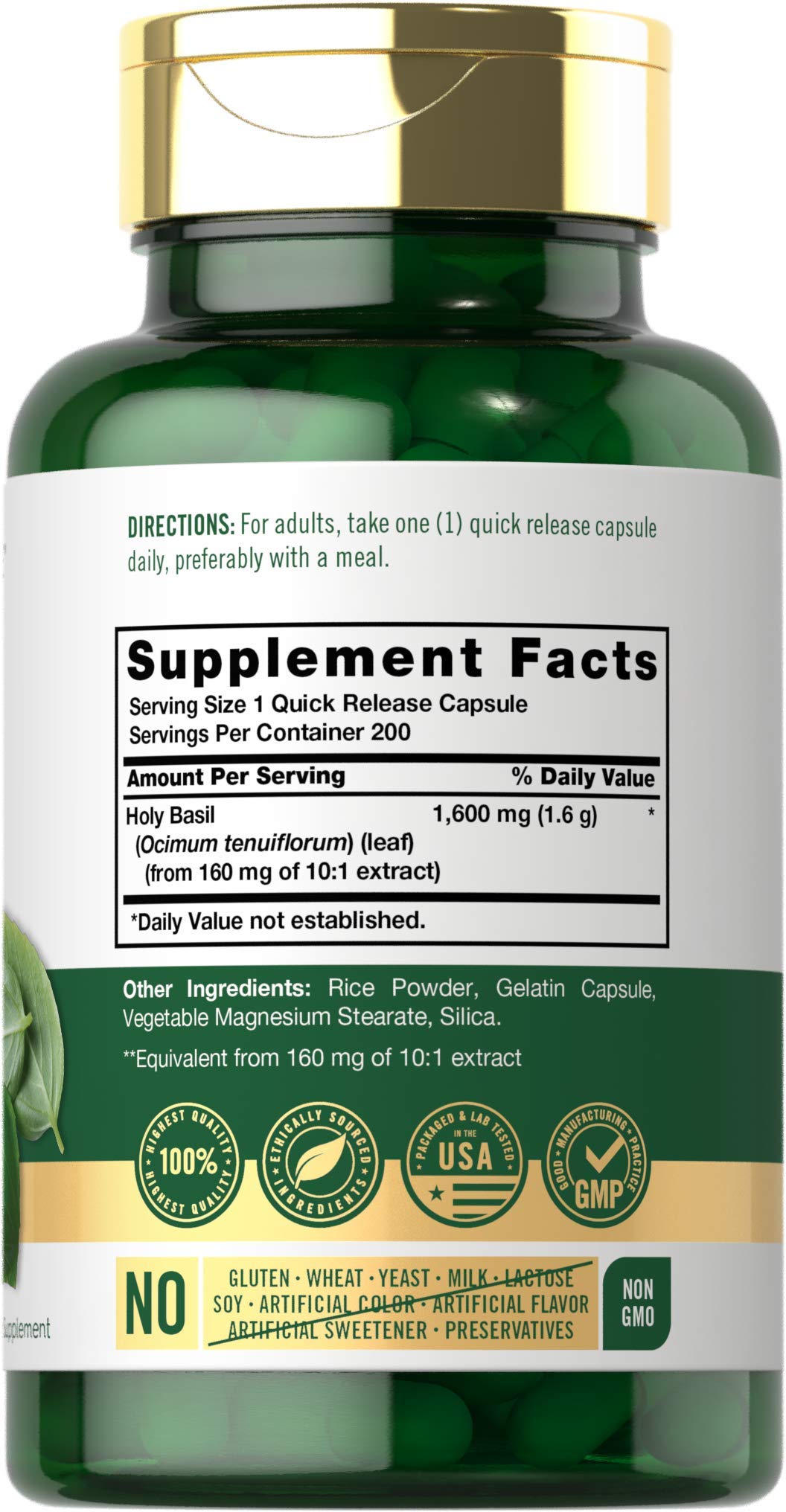 Carlyle Holy Basil Capsules 1600 mg | 200 Count | Tulsi Holy Basil Leaf Extract | Herbal Carlyle uk supplements