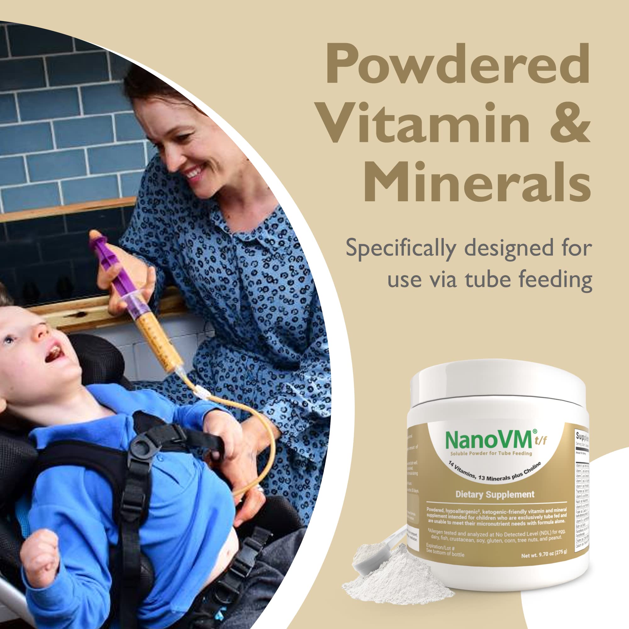 NanoVM t/f, Dietary Supplement for Tube Feeding, Allergen-Free Kids Multivitamin, Unflavored Vitamin Powder with 14 Vitamins & 13 Minerals, Low-Carb Kids Vitamins, 275g - Solace Nutrition NanoVM uk supplements