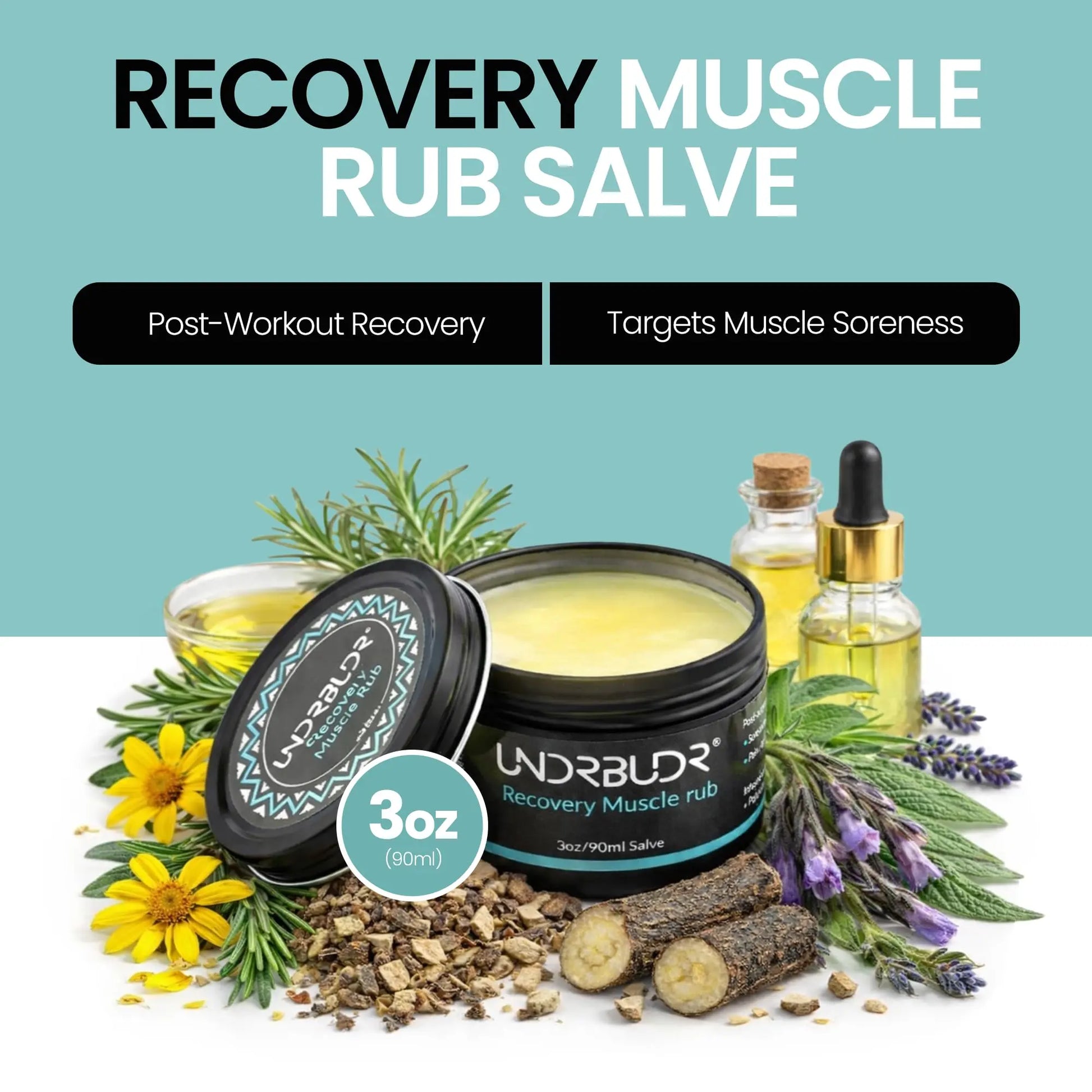 UNDRBUDR Post-Activity Recovery Muscle Rub Salve with Arnica, Comfrey & Essential Oils- Balm for Muscle Soreness, Joint Discomfort & Post-Workout Recovery, Natural Formula for Active Lifestyles (3 oz) UNDRBUDR uk supplements