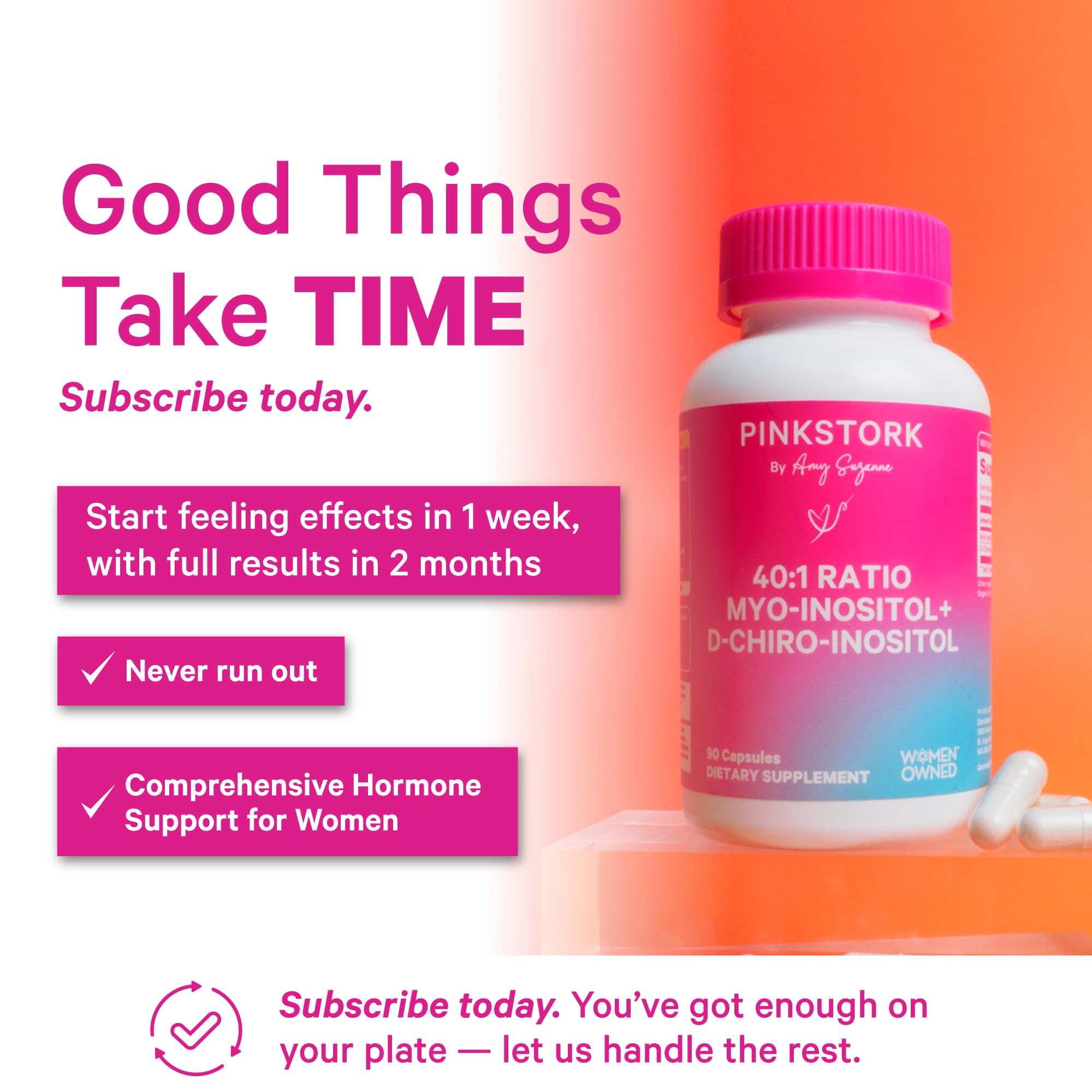 Pink Stork Myo-Inositol & D-Chiro Inositol Supplement - Hormonal Balance for Women - Ovarian Support - 40:1 Ratio - Fertility Supplements for Women - 180 Capsules, 2 Month Supply Pink Stork uk supplements