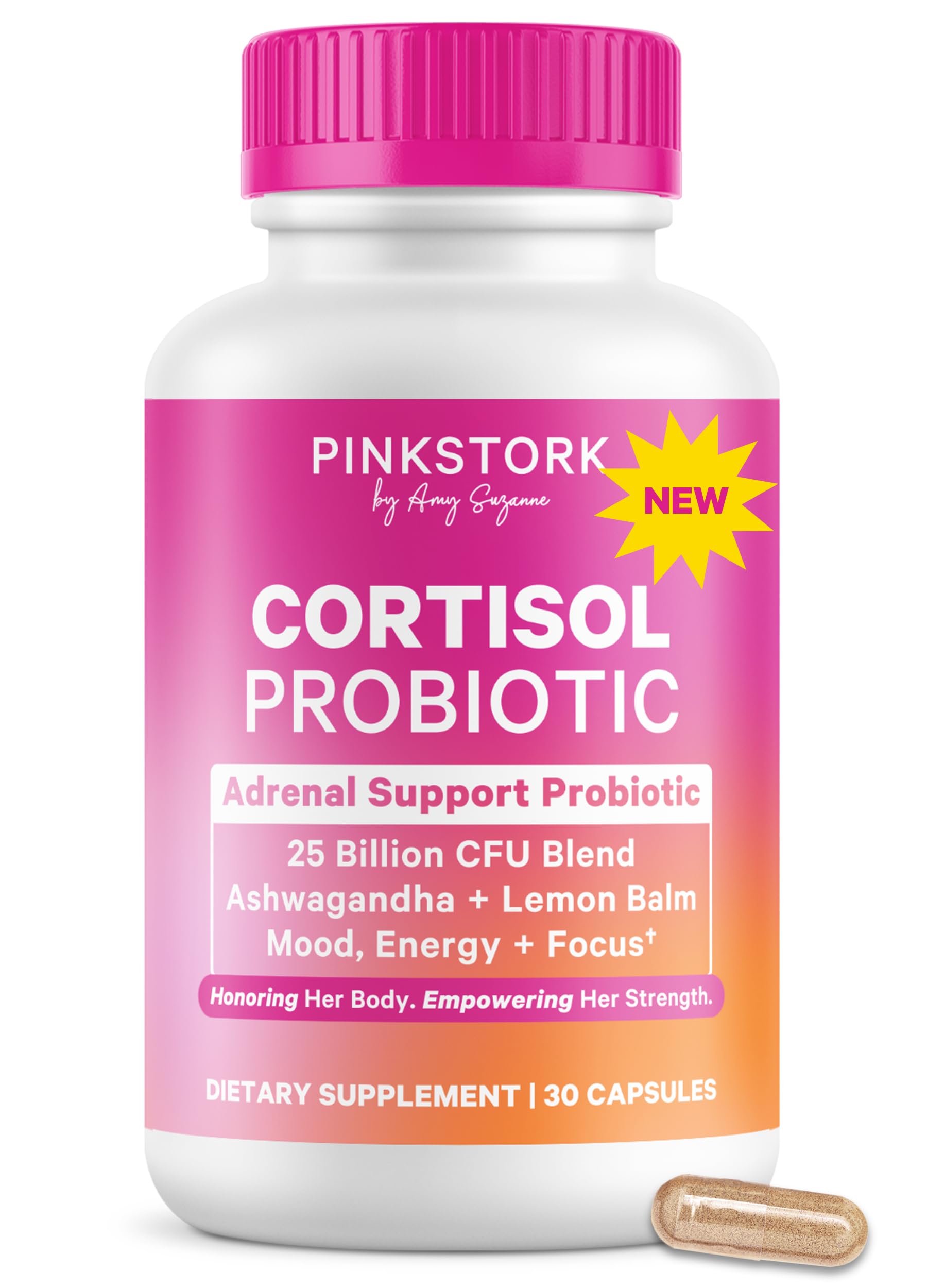 Pink Stork Cortisol Probiotic for Women – Mood and Adrenal Support Supplement – Ashwagandha, Lemon Balm, Chamomile, 25 Billion CFU – Gut Health, Energy, Focus – Lower Cortisol – 30 Capsules Pink Stork uk supplements