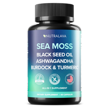NUTRALAVA Sea Moss Pills, All-in-One Blend with Irish Sea Moss Black Seed Oil Ashwagandha, Sea Moss Capsules for Women and Men - Gluten-Free, Non-GMO, 60 Capsules NUTRALAVA uk supplements