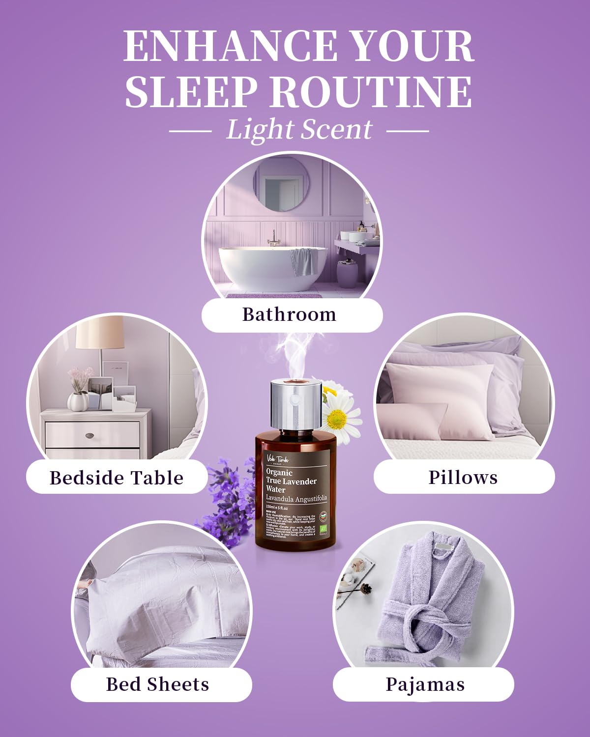 VTS Organic Lavender Water and Roman Chamomile Floral Water with Diffuser, Aromatherapy Air VEDA TINDA SCENT uk supplements