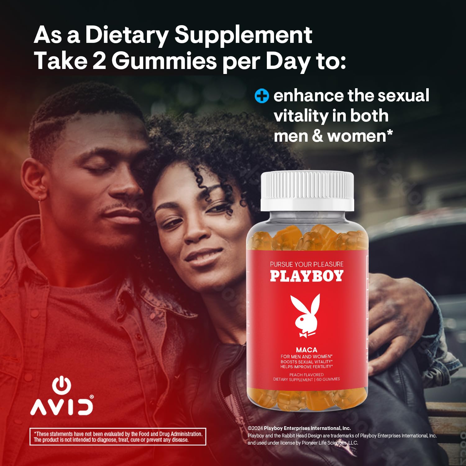 Playboy - Maca Root Gummies for Women and Men (60 Count - Peach Flavored) - Boost Sexual Vitality, Libido, Fertility - Supplement - 100% Natural, Vegan Non GMO - 4:1 Extract Maca Peruana Avid uk supplements