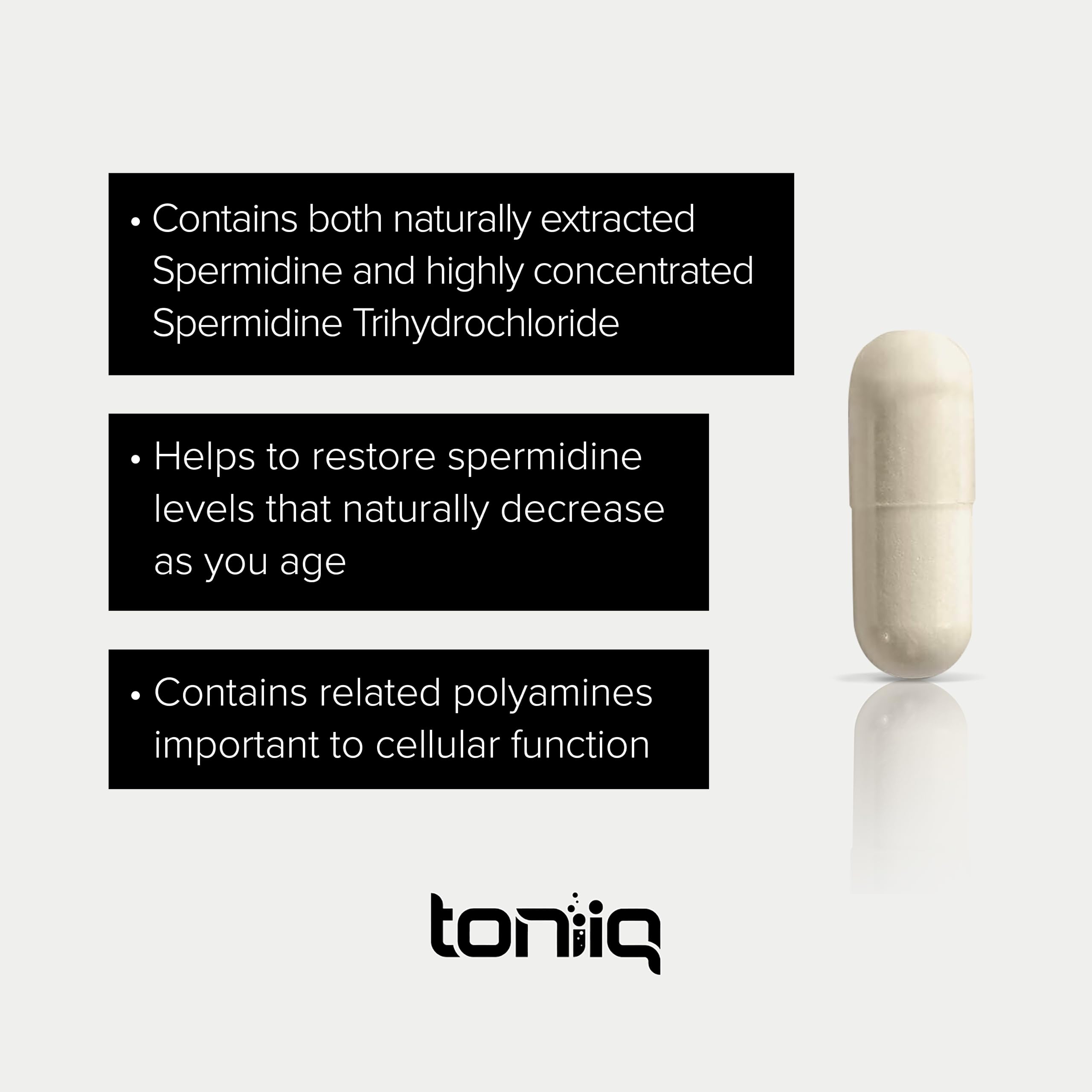 Toniiq 22mg Ultra Concentrated Spermidine Supplement -Spermidine Supplements for Men and Women - Rice Germ Extract and Trihydrochloride Complex Blend - 60 Vegetarian Capsules - 30 Servings Toniiq uk supplements