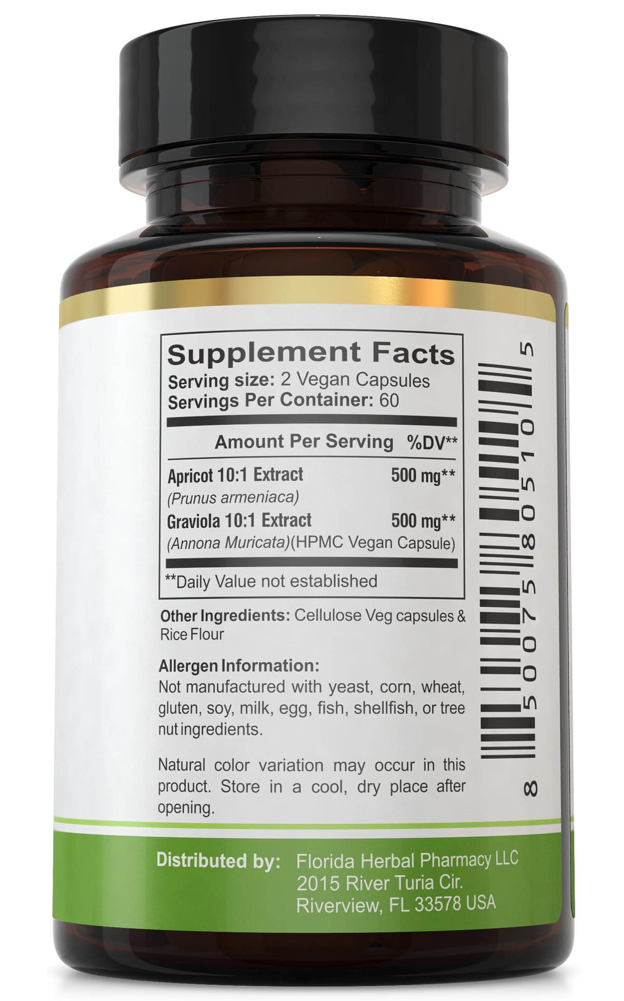 Florida Herbal Pharmacy, Apricot-Graviola Supplement Capsules 10:1 (120 Capsules), 1000 mg Serving (Pack of 1) Florida Herbal Pharmacy uk supplements