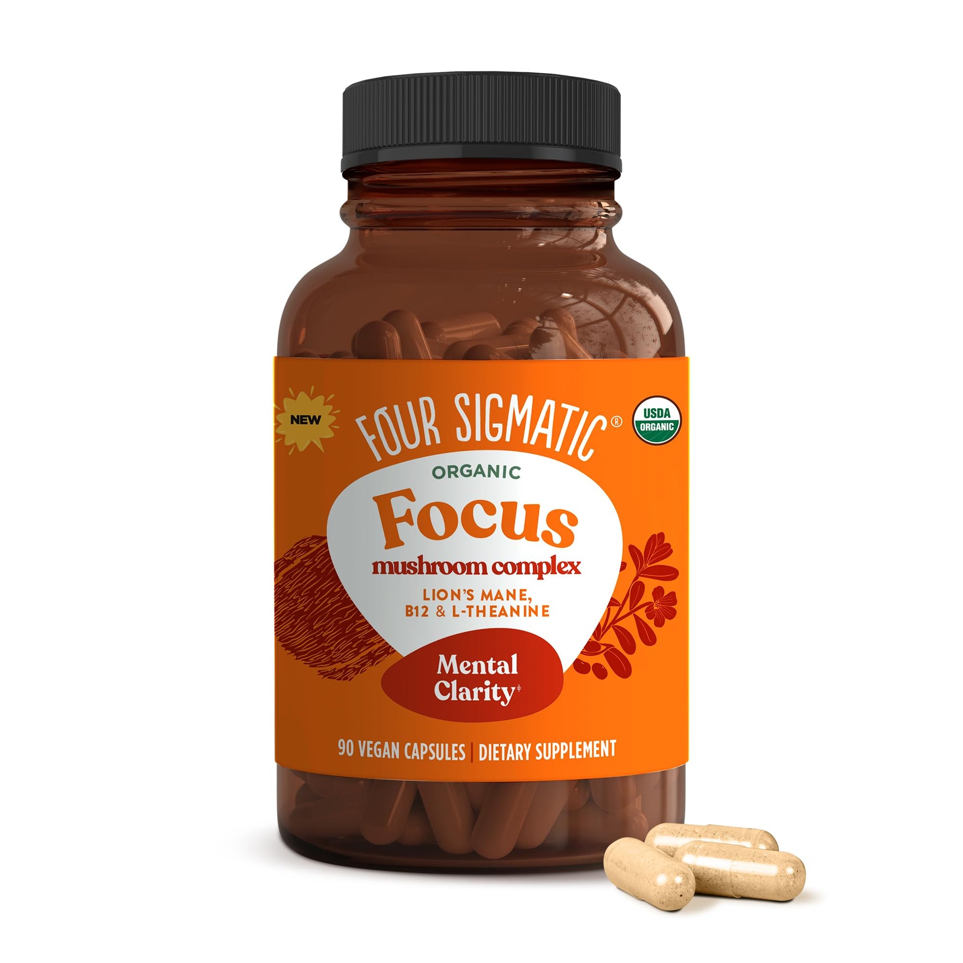 Four Sigmatic Focus Capsules | Lion's Mane Supplement Capsules | Brain Boosting Complex with Ashwagandha, Bacopa Monnieri & Rhodiola | Vegan Nootropic Adaptogen & Mushroom Supplement | 30 Servings Four Sigmatic uk supplements