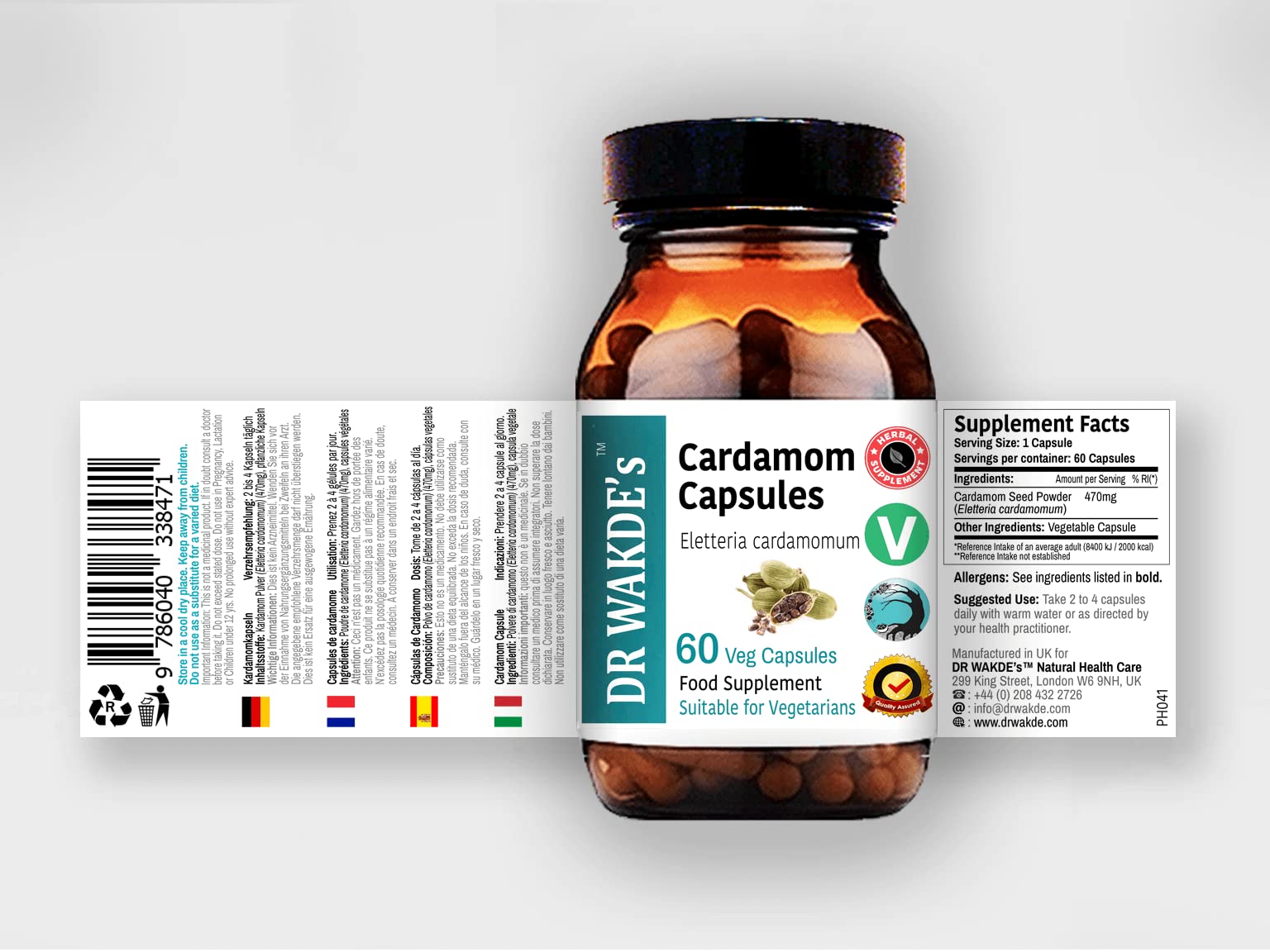 DR WAKDE'S Cardamom Capsules (60 Veg Caps, Plant-Based Supplement, Ayurvedic Herb, All Natural, Vegan) DR WAKDE's uk supplements