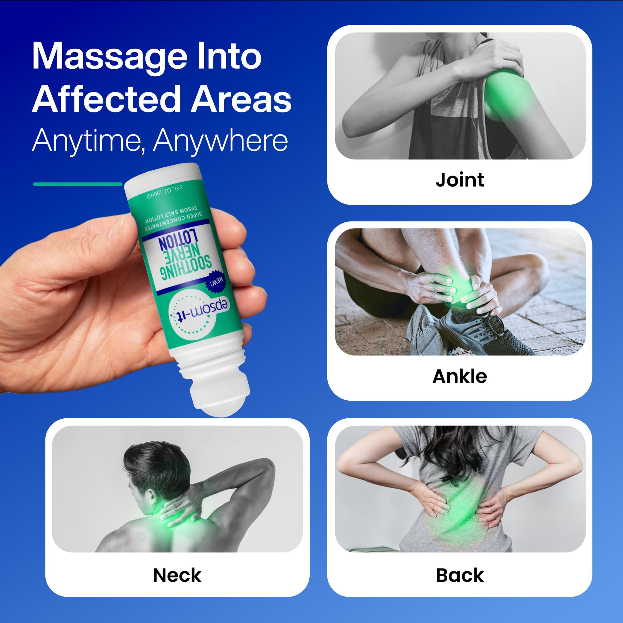 Epsom-It Soothing Nerve Lotion - Roll On Epsom Salt Magnesium Lotion, Topical Magnesium Cream with Capsaicin & Arnica for Tired Muscles and Sleep, 3oz EPSOM-IT uk supplements