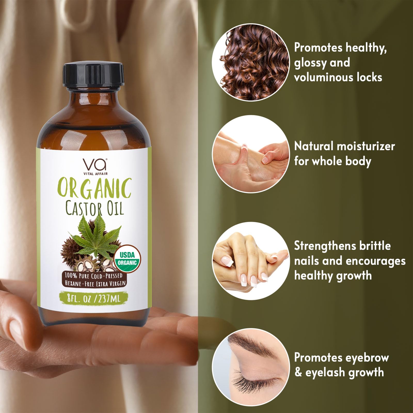 VITAL AFFAIR Castor Oil Organic Cold Pressed Unrefined Glass Bottle- USDA Certified Organic Castor Oil VITAL AFFAIR uk supplements
