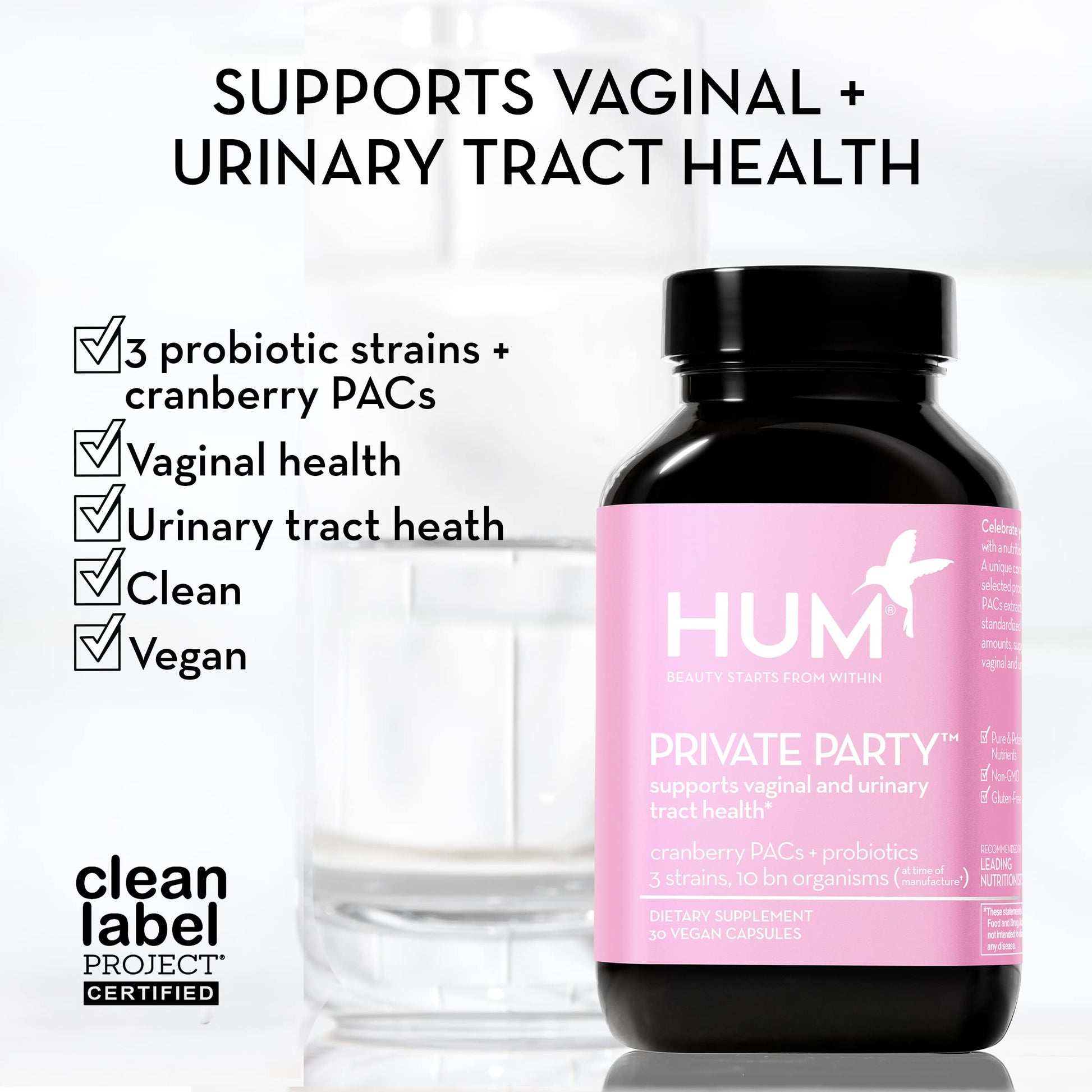 HUM Private Party Vaginal Probiotics for Women, pH Balance and Urinary Tract Support Vaginal Probiotic Supplement with Cranberry & Lactobacillus Blend, Women's Health Cranberry Pills, 90 Capsules HUM uk supplements