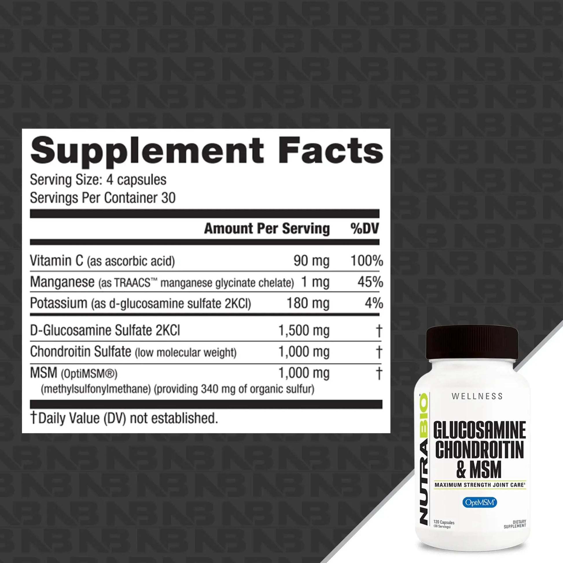 NutraBio Glucosamine Chondroitin & OptiMSM Supplement, Joint Support Formula - 120 Capsules (120 Count) NutraBio uk supplements