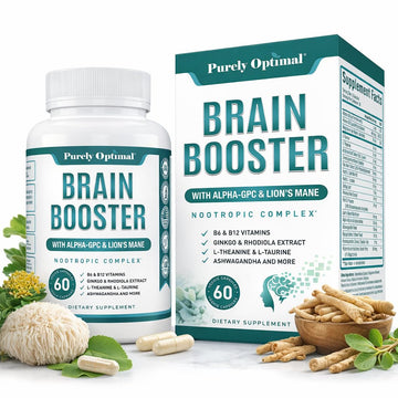 Purely Optimal Brain Booster Nootropic Supplement – Brain Support for Memory, Focus, Clarity, Jitter-Free Energy for Adults, Seniors– with Ginkgo Biloba, Alpha GPC, Lion’s Mane – 60 Capsules Purely Optimal uk supplements